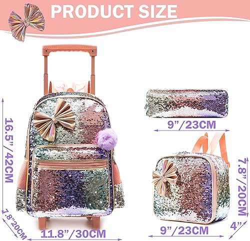 Miniatura 2 de Meetbelify Mochila con ruedas Bowknot para Gilrs Mochilas con ruedas Maleta con ruedas para niños, Un Bowknot Champagne, Mochila