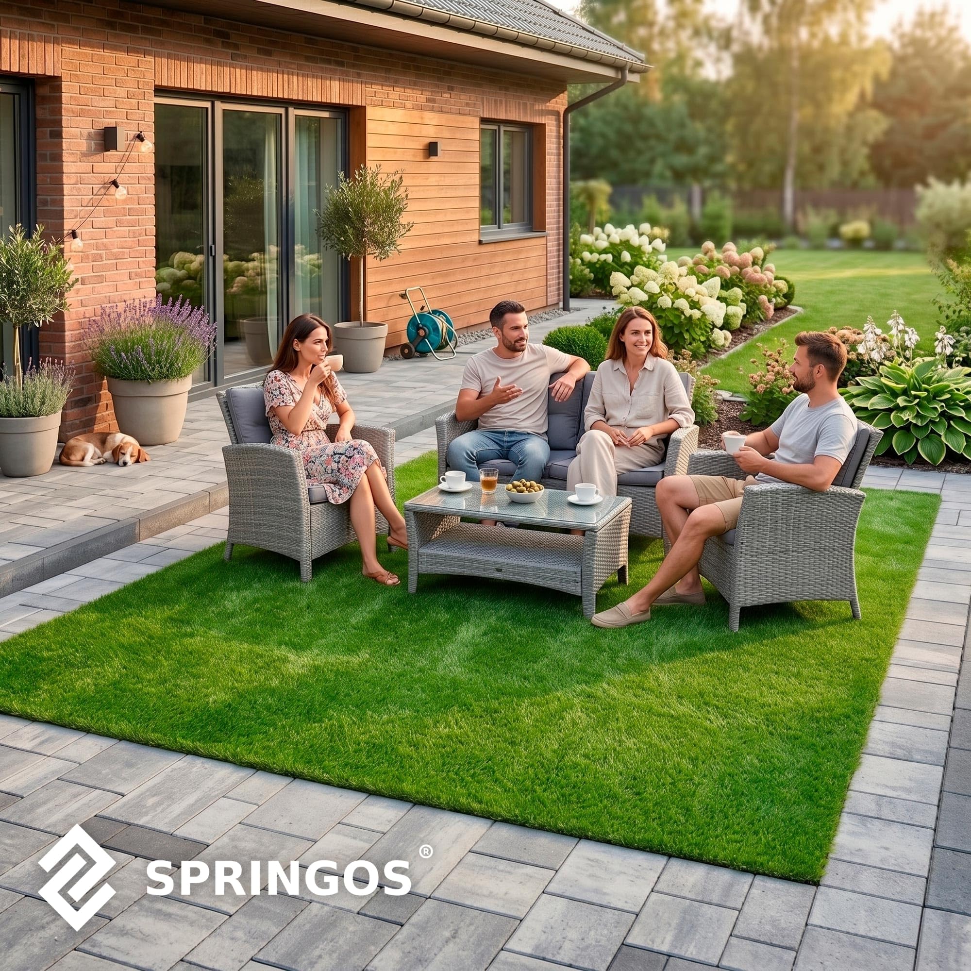 SPRINGOS Prato artificiale, 3 x 2 m, 32 mm, tappeto erboso da giardino, resistente ai raggi UV, con fori di drenaggio, spesso erba sintetica per esterni, per balcone, terrazza, patio, animali