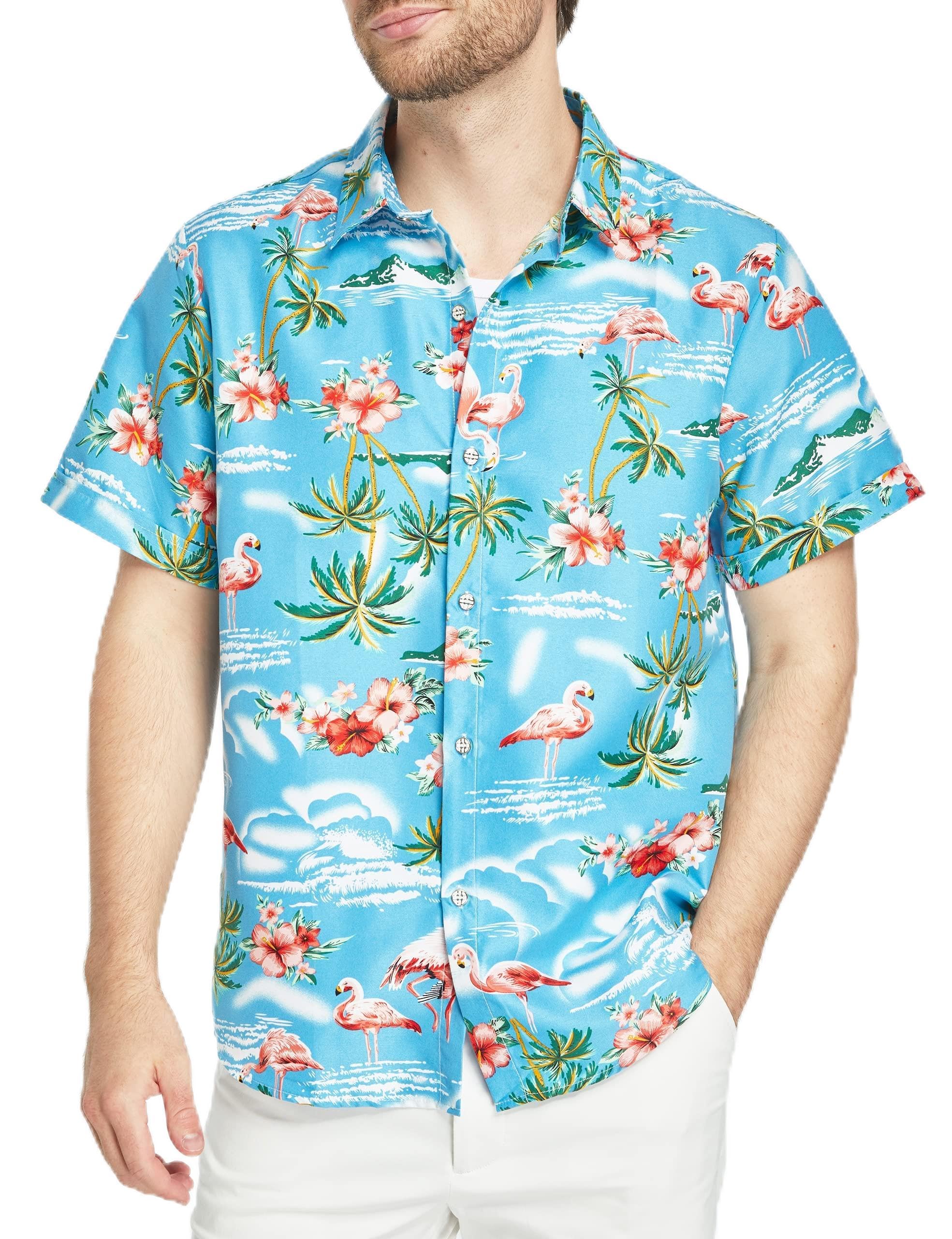 SSLR Pack Hawaiian Shirt for Men Flamingo Short Sleeve Casual Button Down Shirts Summer Beach Shirt