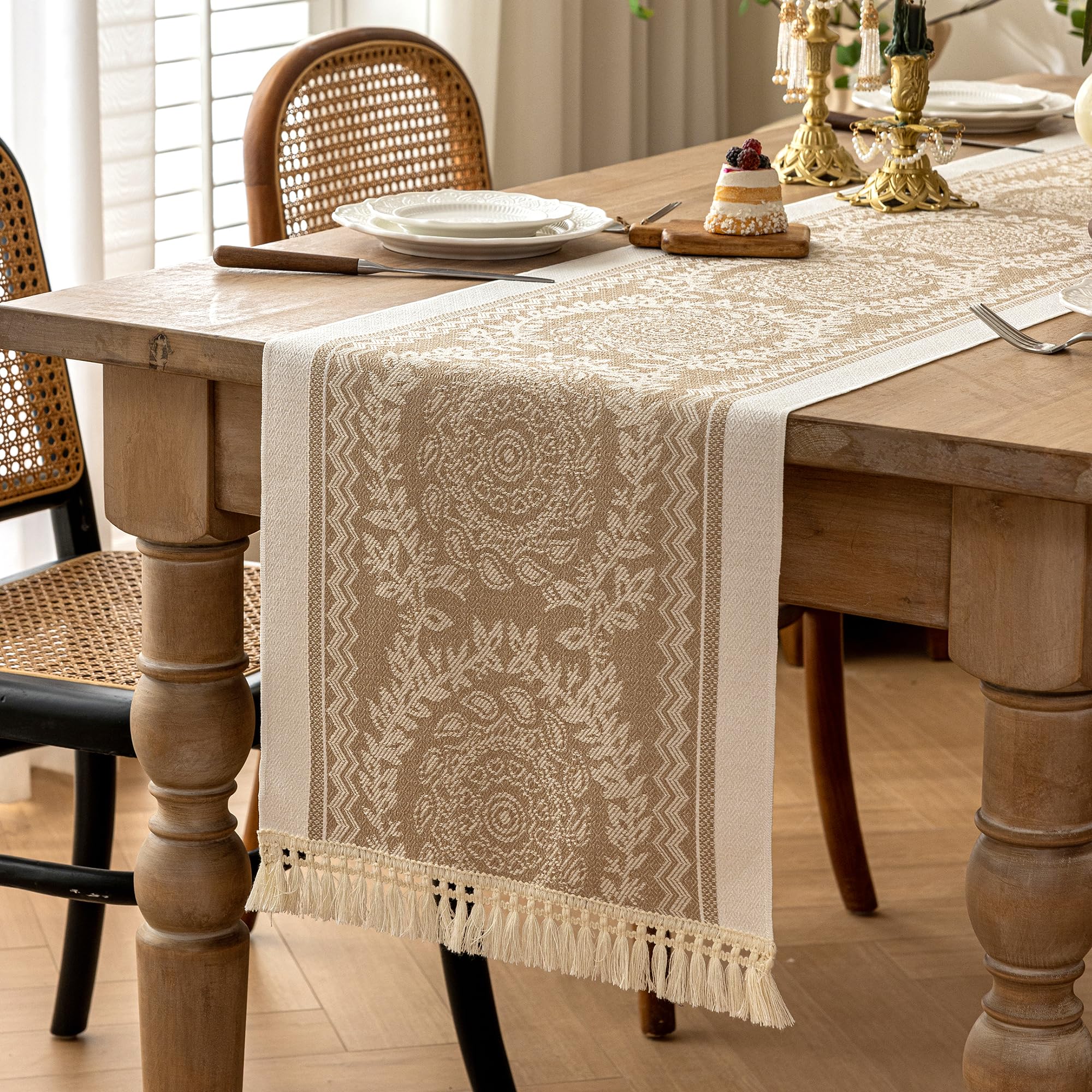 UWWGKK Table Runners 107 Inches,Waterproof Boho Table Runner with Tassel Fringe,Table Runner for Party Coffee Table