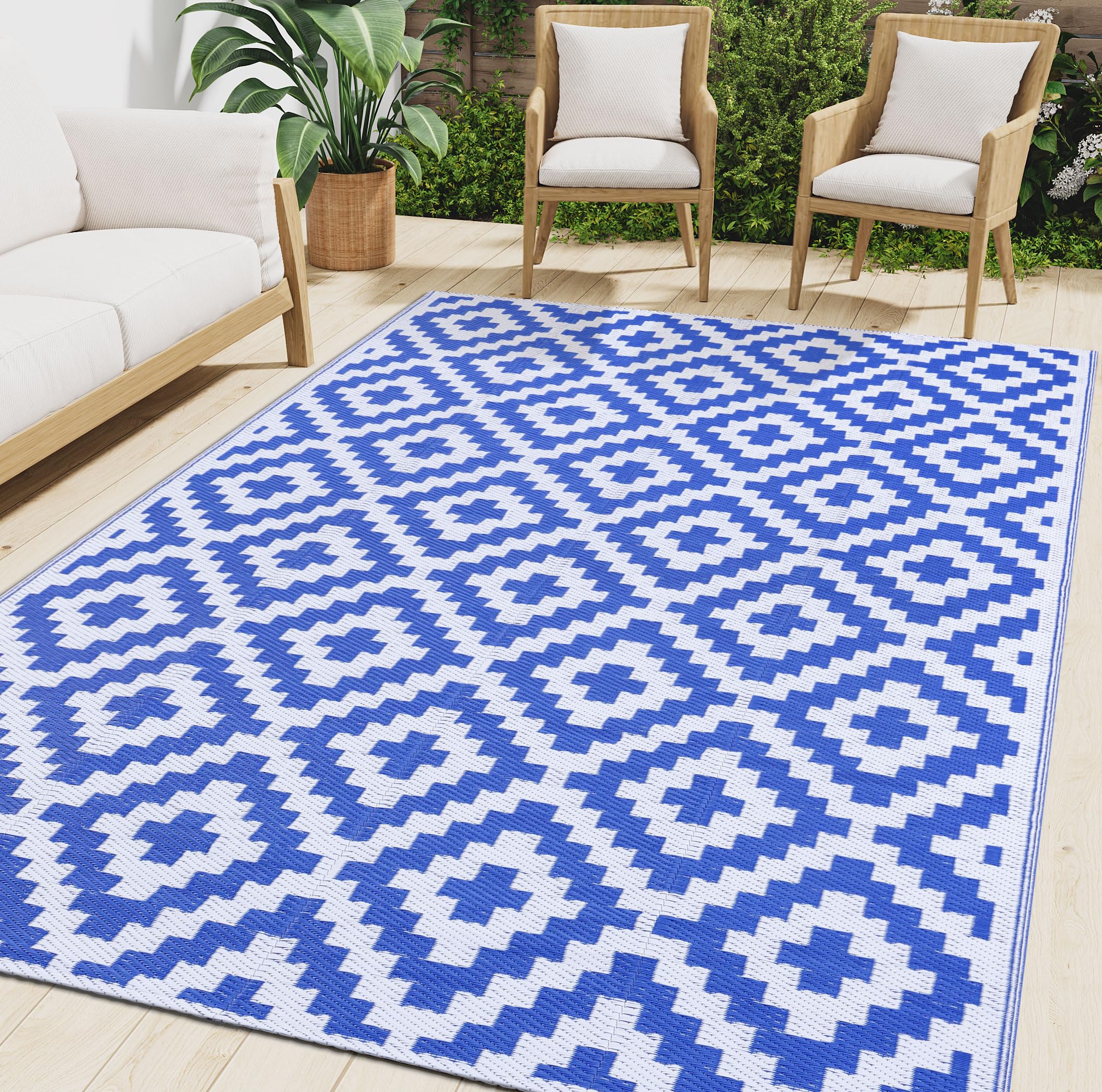 Smiry Waterproof Outdoor Rug 8x10 ft, Reversible Plastic Straw Patio Camping Rugs, Outdoor Indoor RV Mat Carpet for Patio, Outside Entry, Backyard,