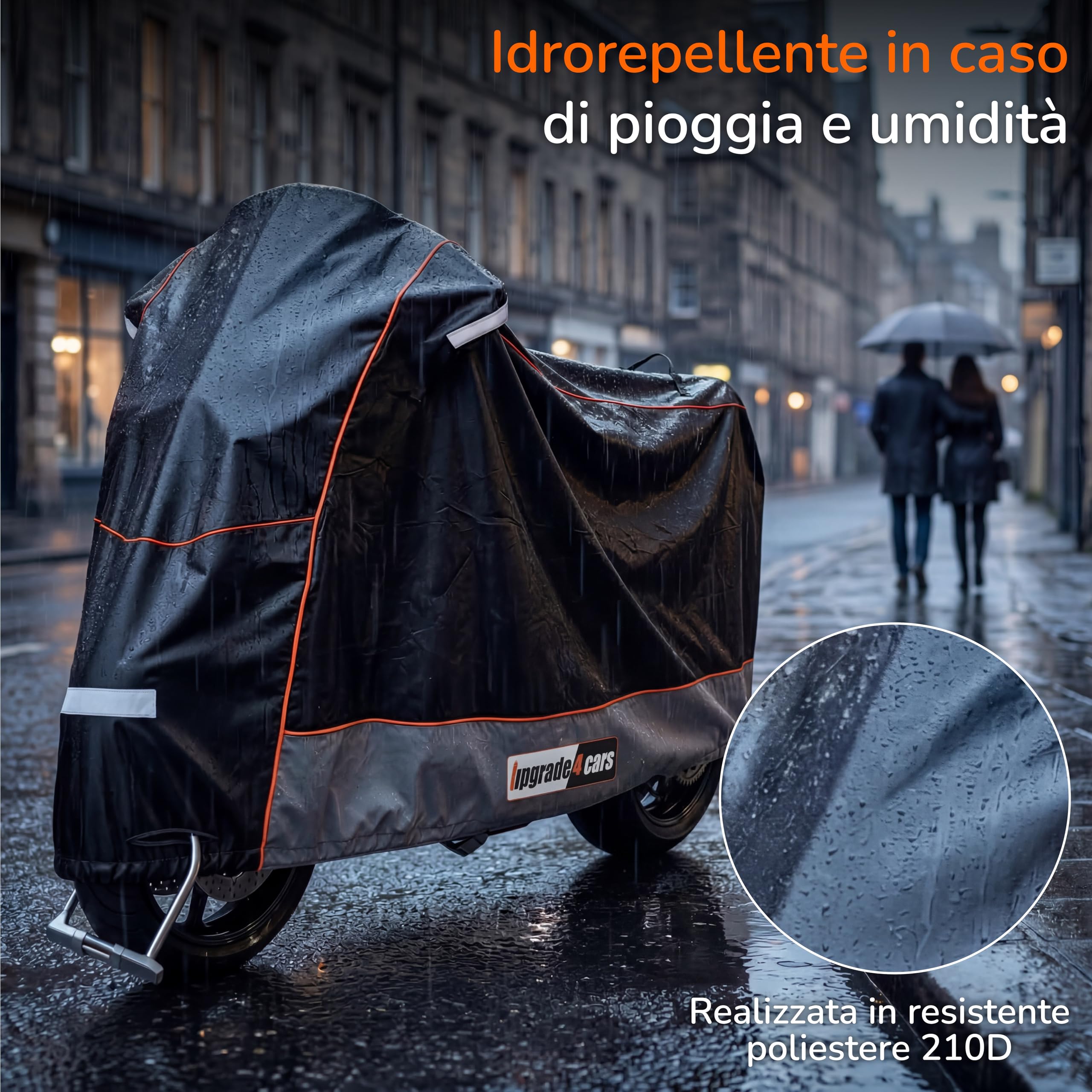 Upgrade4cars Copertura Moto Esterno Impermeabile e con Lucchetto | Garage Universale Moto Antigelo Invernale 210D Poliestere Nero | Copertura Scooter Taglia XL 275x105x125 cm