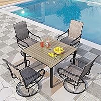 Vista 18 de PHI VILLA Juego de comedor de patio de 5 piezas con 4 sillas de comedor giratorias para exteriores y 1 mesa de comedor redonda grande, silla de tela