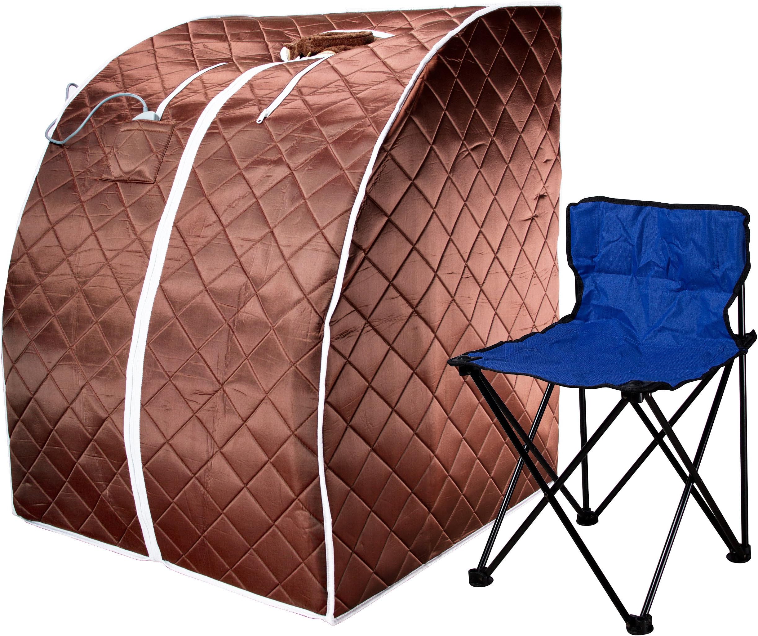 Infrared Sauna, Lowest EMF Negative Ion Portable Indoor Sauna with Chair and Heated Footpad, Brown, Large