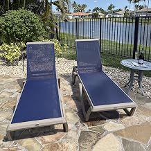 PURPLE LEAF Chaise Lounge Chair Plastic Pool Lounge Chair, Navy Blue | Modern Champagne Frame, Lightweight Stackable Design, Breathable Textilene Fabric, Adjustable Backrest, Smooth Wheels