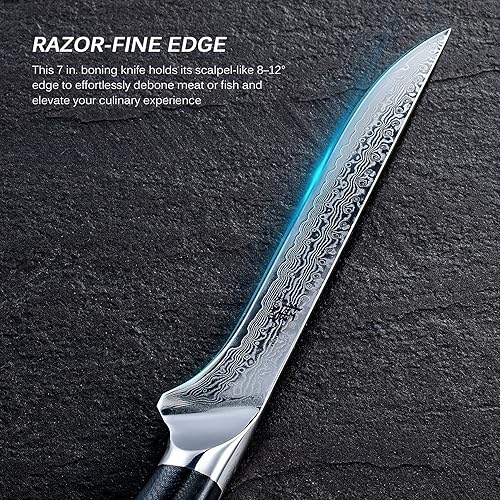 Miniatura 3 de KYOKU Daimyo Series - Cuchillo japonés de hoja de Damasco martillada con núcleo de acero VG10 con funda y estuche