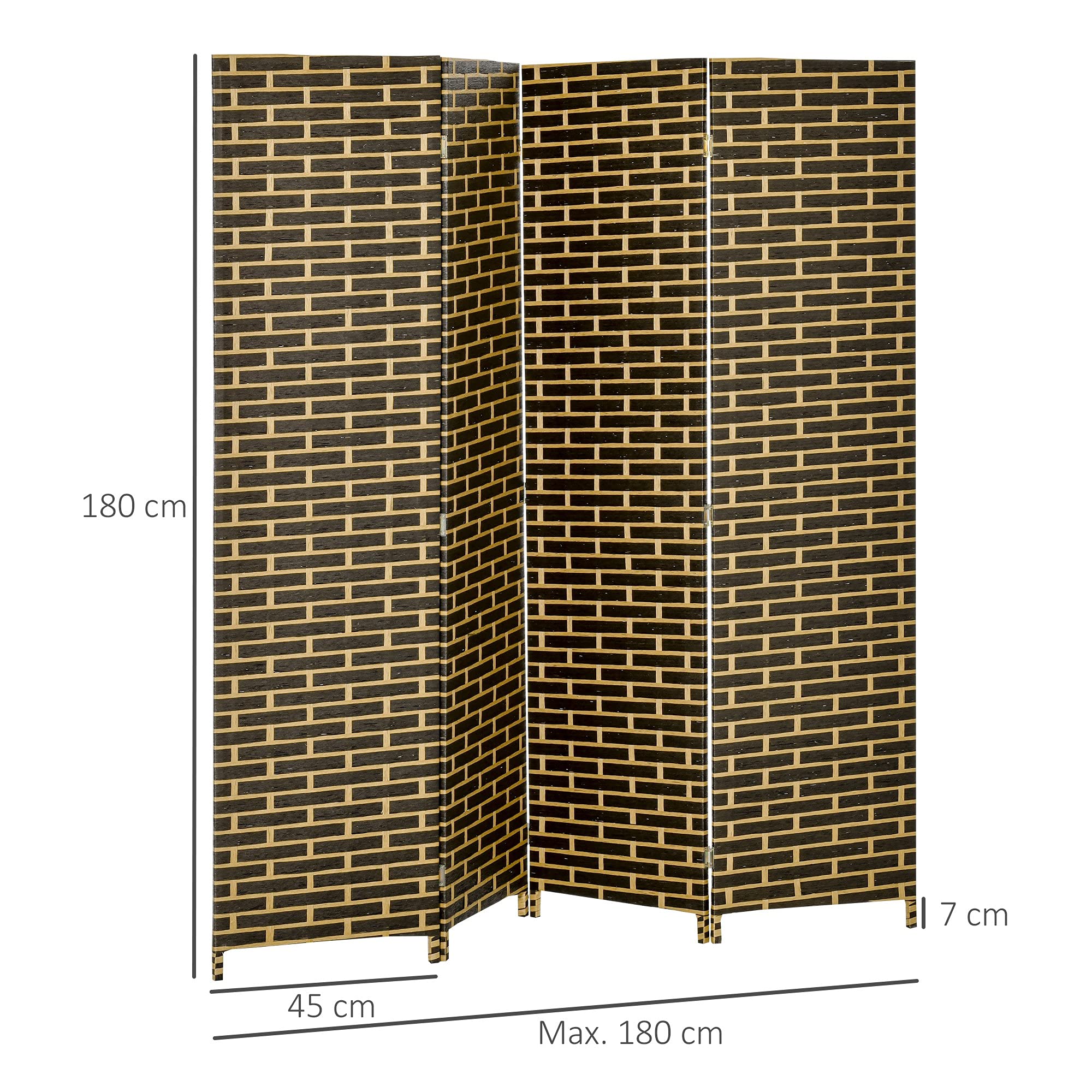 HOMCOM Paravent intérieur 4 Panneaux Pliables 180L x 180H cm séparateur de pièce Bois de peuplier Fibres de Papier tressée Chocolat Paille