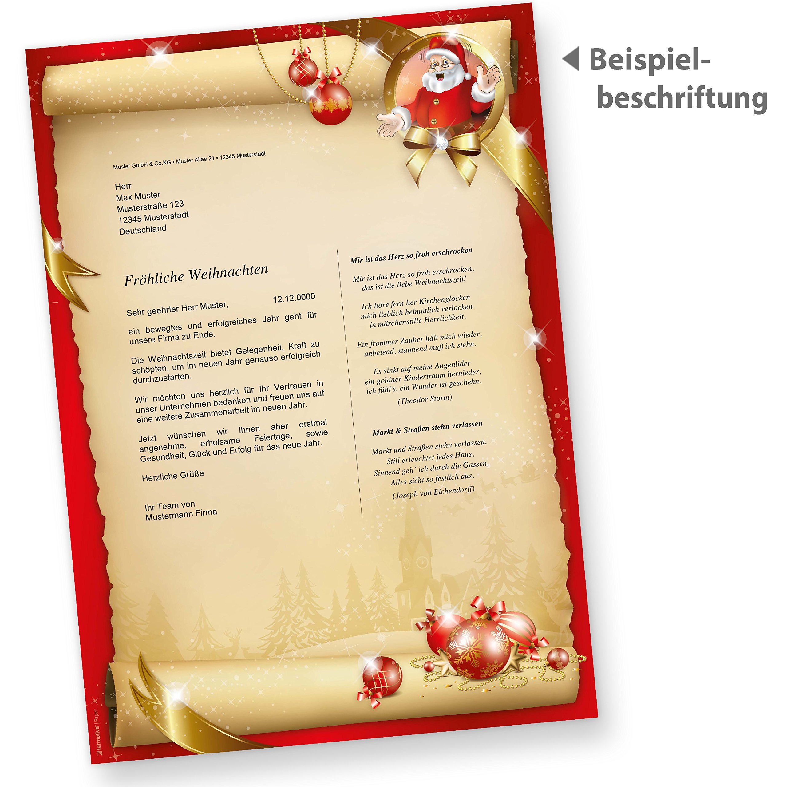 Briefpapier Weihnachten Set Santa Claus (100 Sets ohne Fenster) DIN A4 Weihnachtsbriefpapier mit Umschläge
