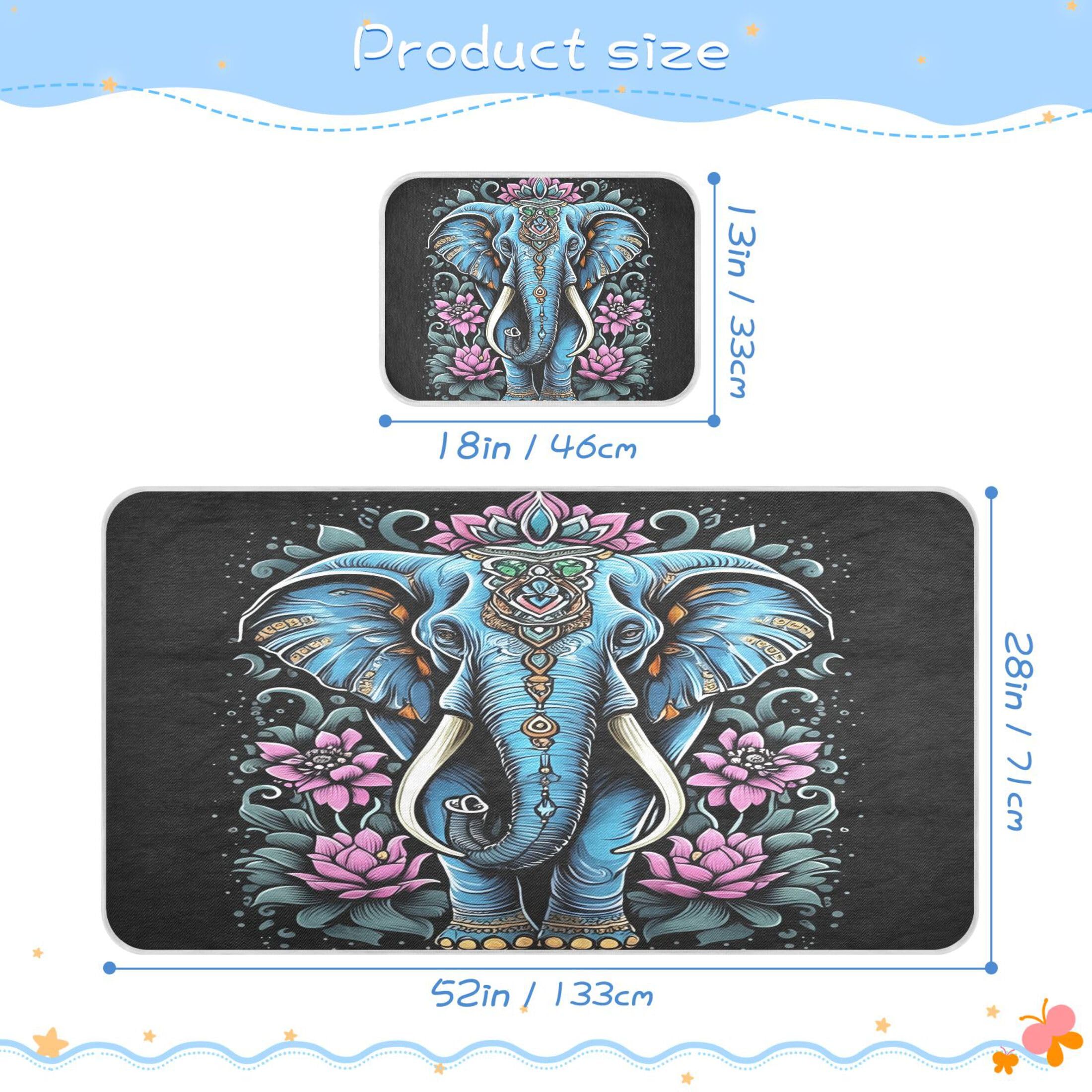 Takiito Blue Elephant Baby Cooling Mattress Pad, Soft & Breathable Cooling Mat Keep Baby Cool in Summer 28x52 in, Nursery Essential