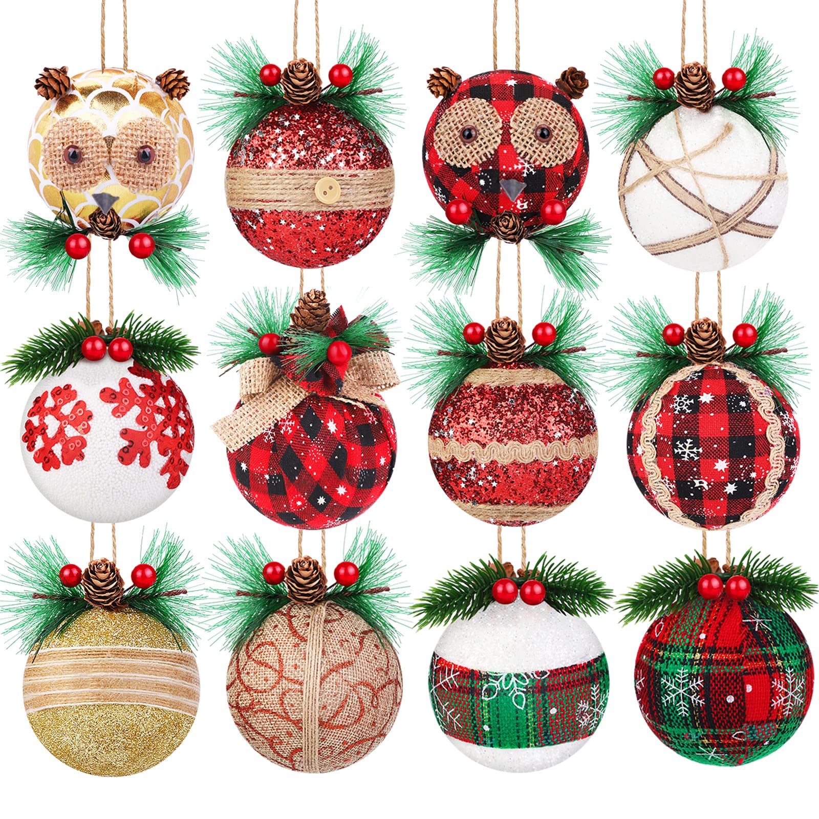 12 Pieces Christmas Tree Ball Ornaments, Foam