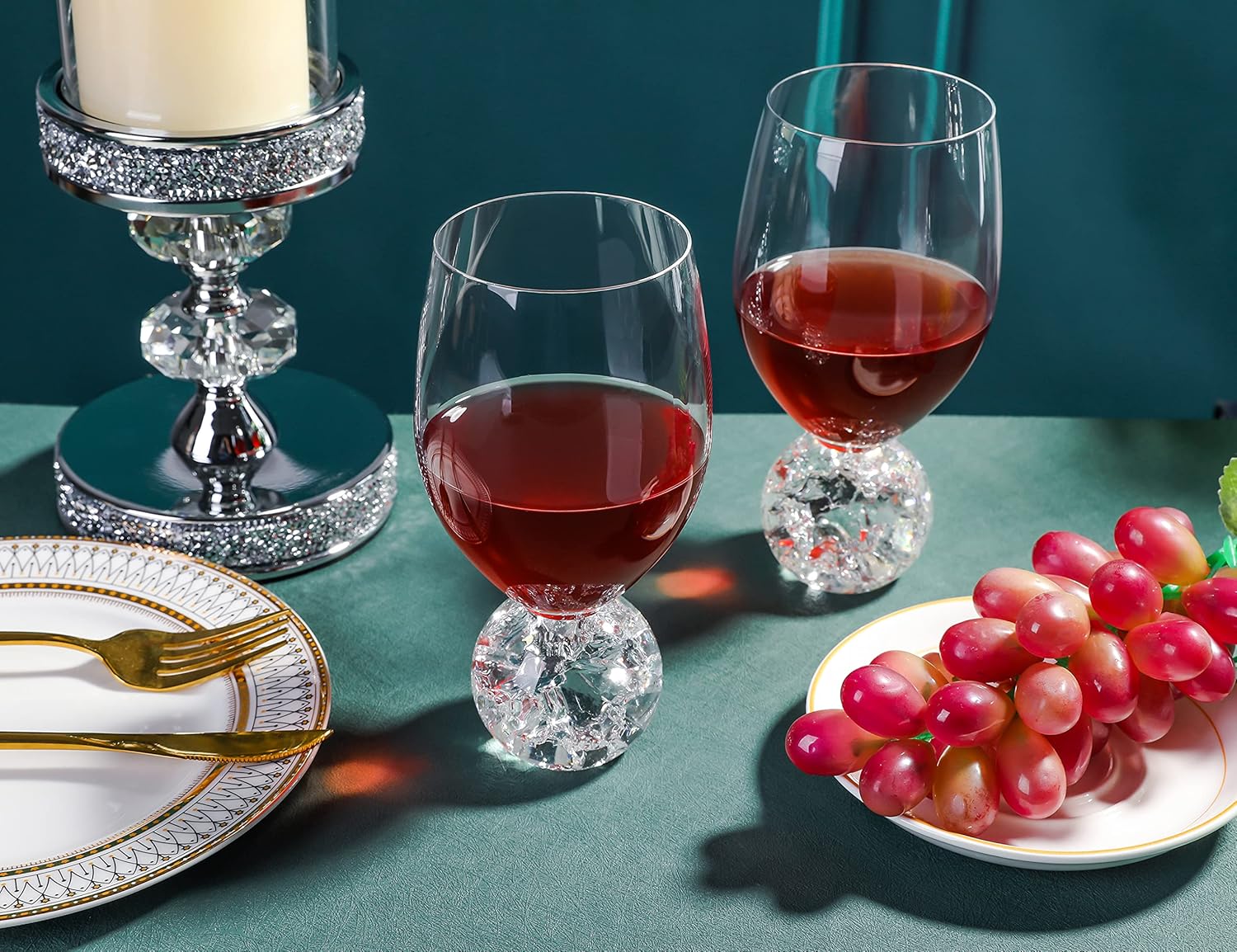 Red Wine Glasses Set of 4-16 oz Lead-Free Crystal Wine Glasses - Crystal Ball Base- Wedding, Wine Tasting, Anniversary, Party, Gift - Clear, Reuseable Glassware - Image 5