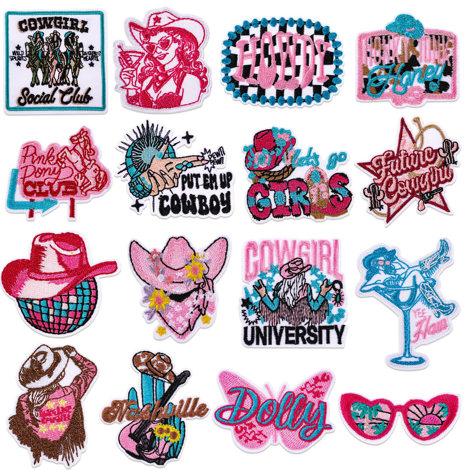 MWOOT 16 PCS Western Iron on Patches for Clothes, Trucker Hat Patches DIY Accessories, Cute Cowgirl Patch for Hats, Embroidered Appliques for Backpacks, Jeans,Jackets Décor