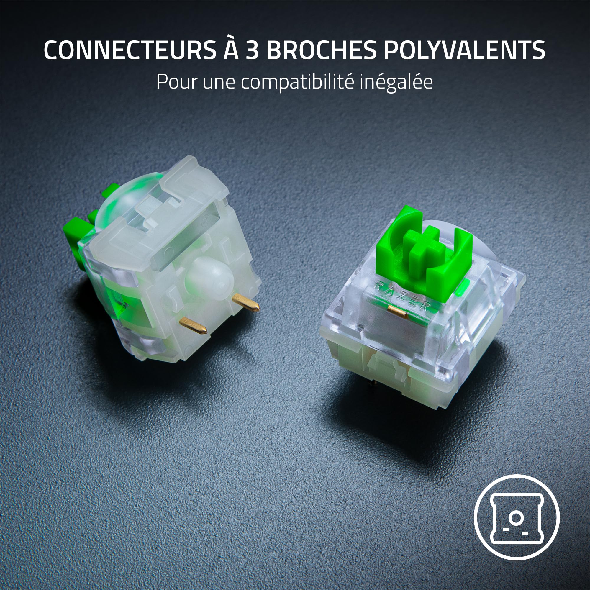 Razer Pack de Switches Mécaniques - Switches Verts Clicky (3e Gén, Logement de switch transparent avec lentille LED, Jusqu'à 100 millions de frappes, Connecteurs à 3 broches polyvalents)