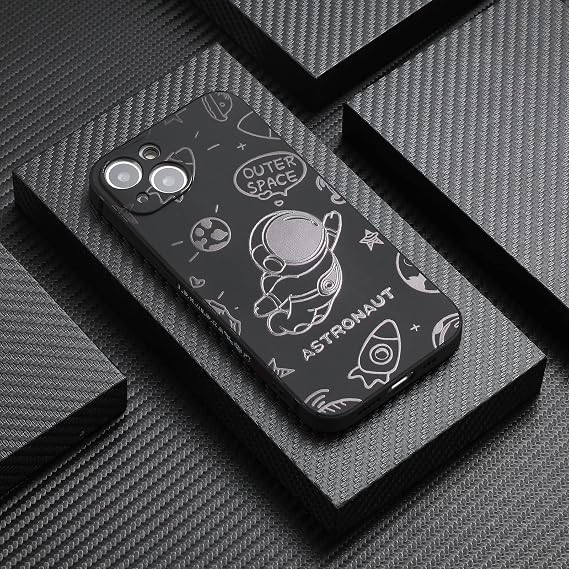 Yonds Queen iPhone 7 Plus / 8 Plus 用 かわいいケース、クールなカートゥーン 宇宙飛行士 ロケット スペースデザイン スタイリッシュ ソフト TPU バンパー 耐衝撃 滑り止め プロテクター ファッションケース iPhone 7 Plus/8 Plus, フライブラック
