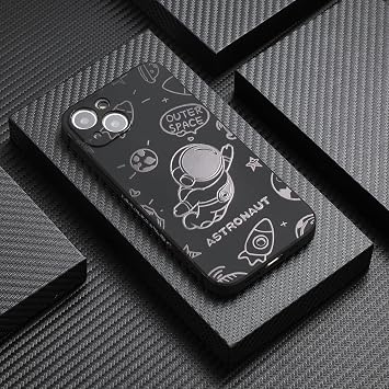 Yonds Queen iPhone 7 Plus / 8 Plus 用 かわいいケース、クールなカートゥーン 宇宙飛行士 ロケット スペースデザイン スタイリッシュ ソフト TPU バンパー 耐衝撃 滑り止め プロテクター ファッションケース iPhone 7 Plus/8 Plus, フライブラック