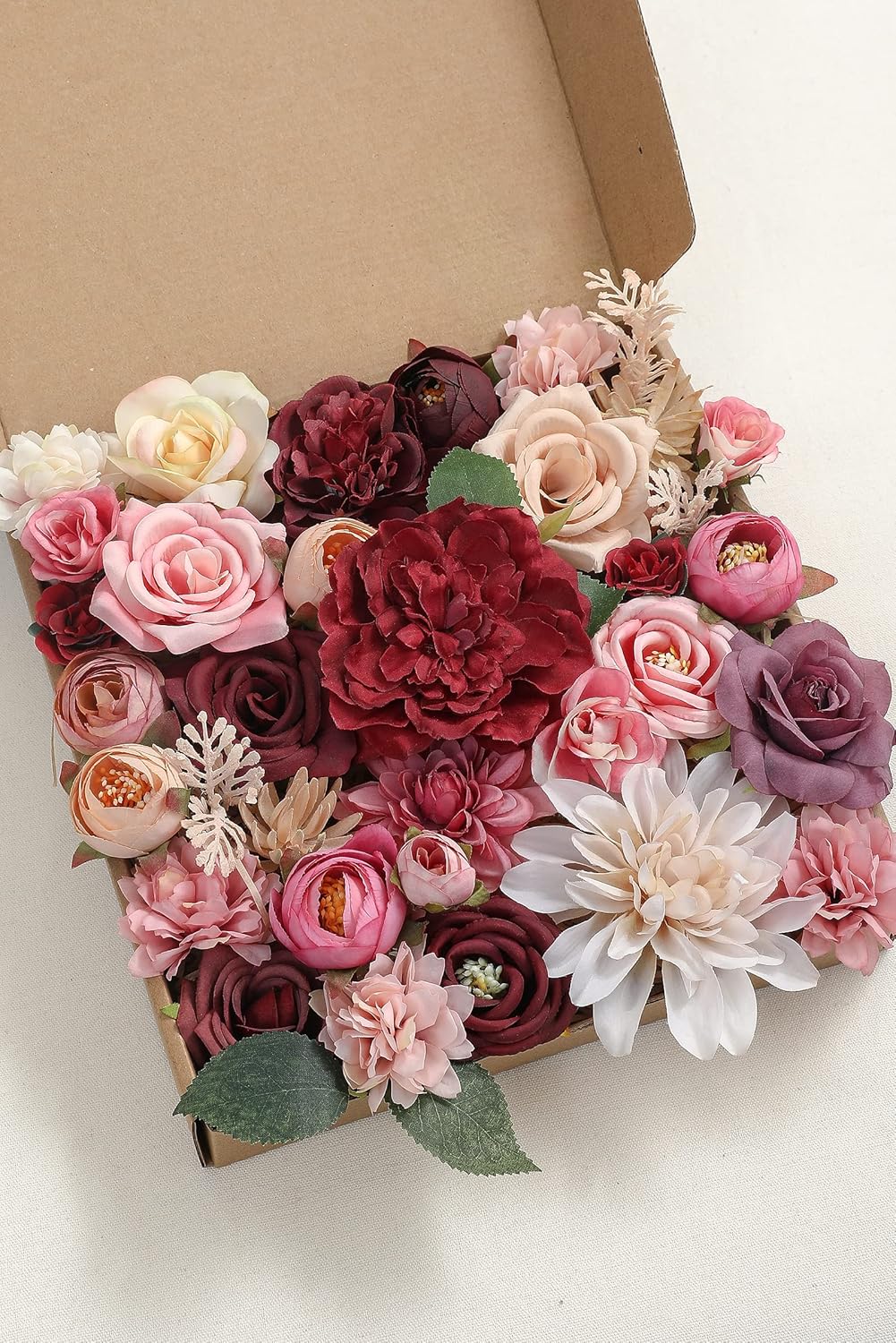 Serra Flora 77pcs Artificial Flowers Combo Box Set Faux Flowers Bulk Flower Leaf with Stems for DIY Wedding Bouquets Centerpieces Baby Shower Party Home Decorations- (Burgundy Pink) : Home & Kitchen