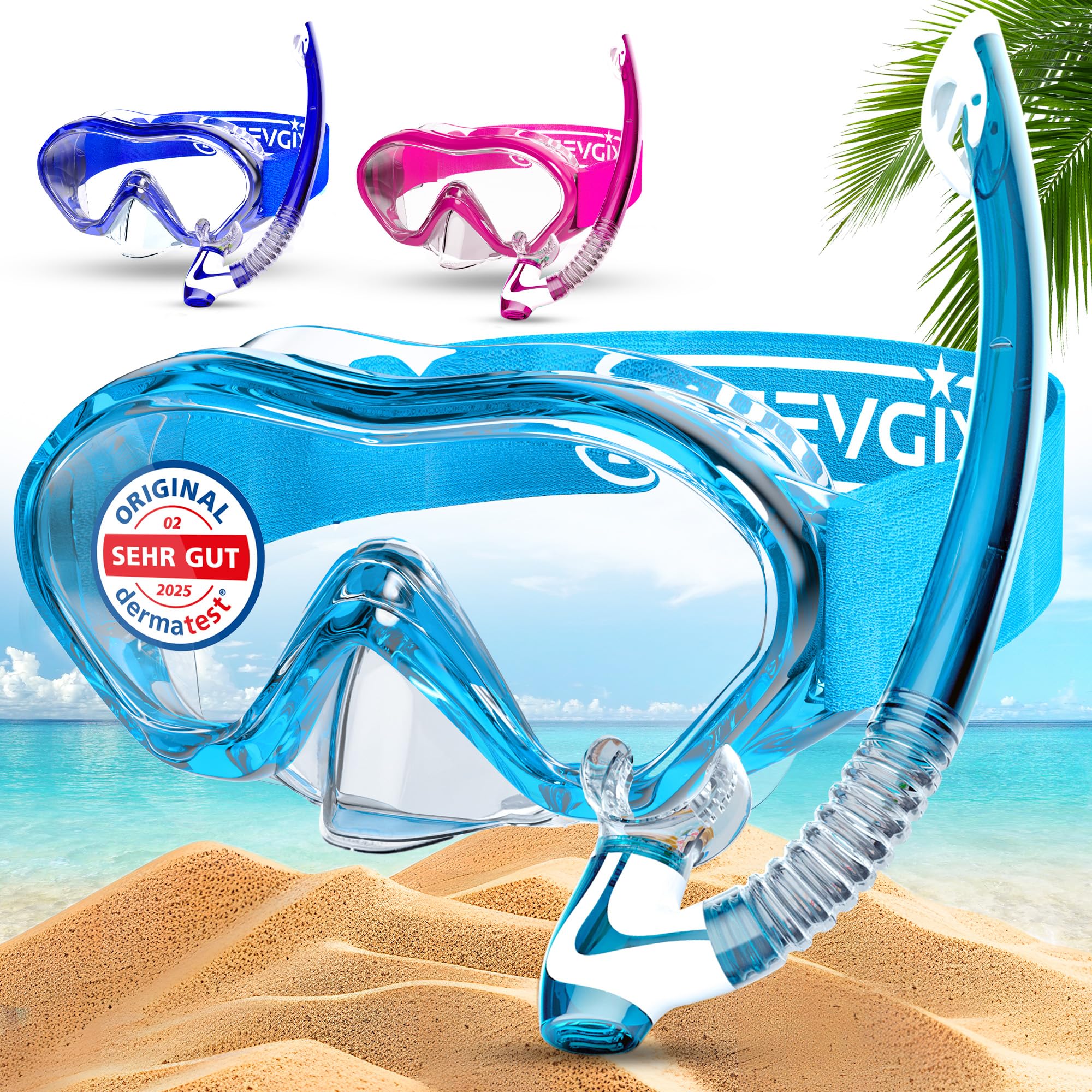KIDVERSE Taucherbrille Kinder mit Schnorchel ab 5 Jahre - CE & Dermatest geprüfte Taucherbrille mit Schnorchel & Nase - Schnorchelset Kinder Stoffband oder Silikonband - Alternative zu Schnorchelmaske