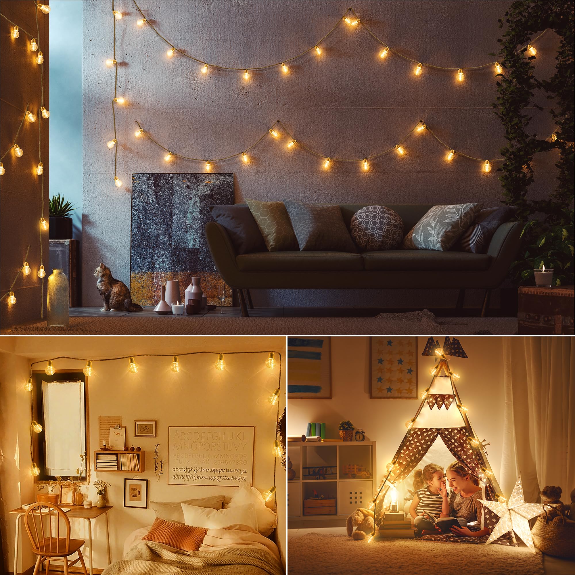 StarryEver LED Lichterkette Außen, Vintage 12M Warmweiß Lichterkette Strombetrieben Aussen, Bruchsicher G45 40 LED Outdoor Lichterkette mit Stecker,Lichterketten Glühbirnen Beleuchtung für Zelt Café