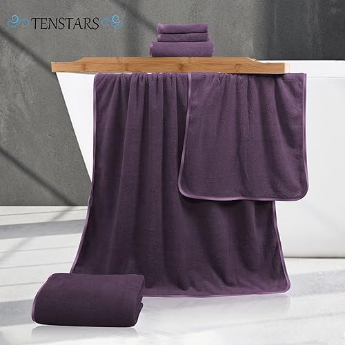 Vista 95 de TENSTARS - Toallas de mano para baño con dobladillo de seda, secado rápido, toalla absorbente de microfibra ultrasuave para baño, fitness, gimnasio