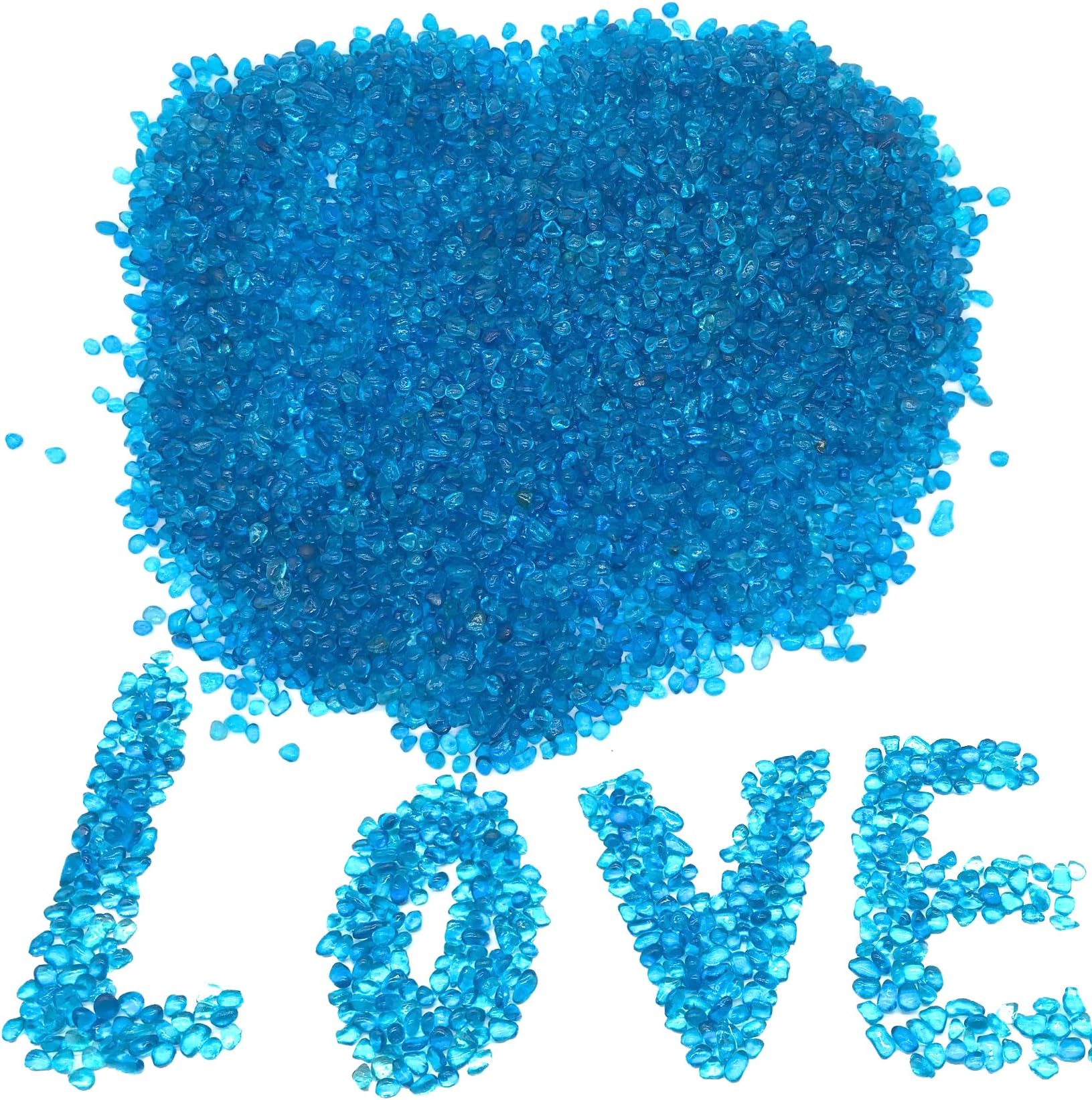 2 Pounds Landscape Glass Pebble Gravel Sand Fit for Aquariums Succulent Plants Terrarium Landscape, Natural Blue