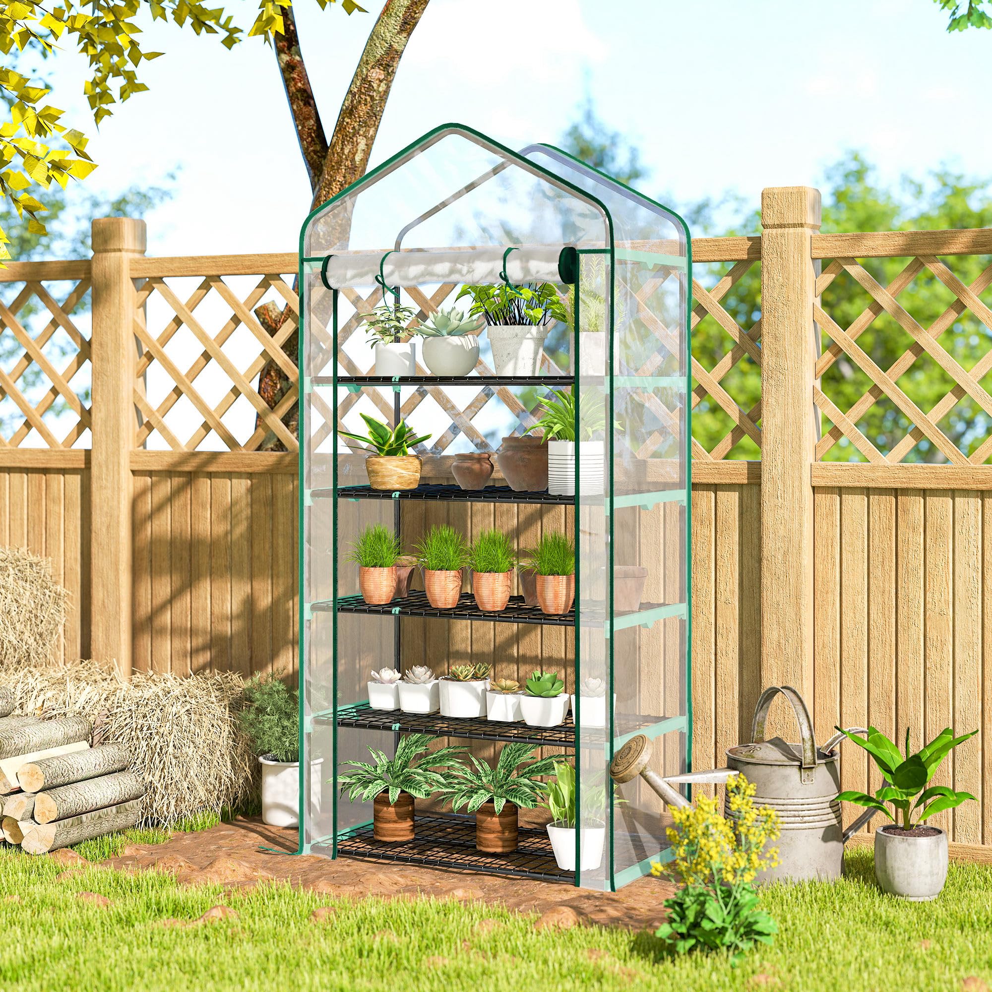 Outsunny Serra da Balcone a 5 Livelli con Ingresso Avvolgibile, Serra per Orto con Struttura in Acciaio e Copertura PVC, per Piante Orto Verdure Fiori Frutta, 90x49x193 cm, Trasparente