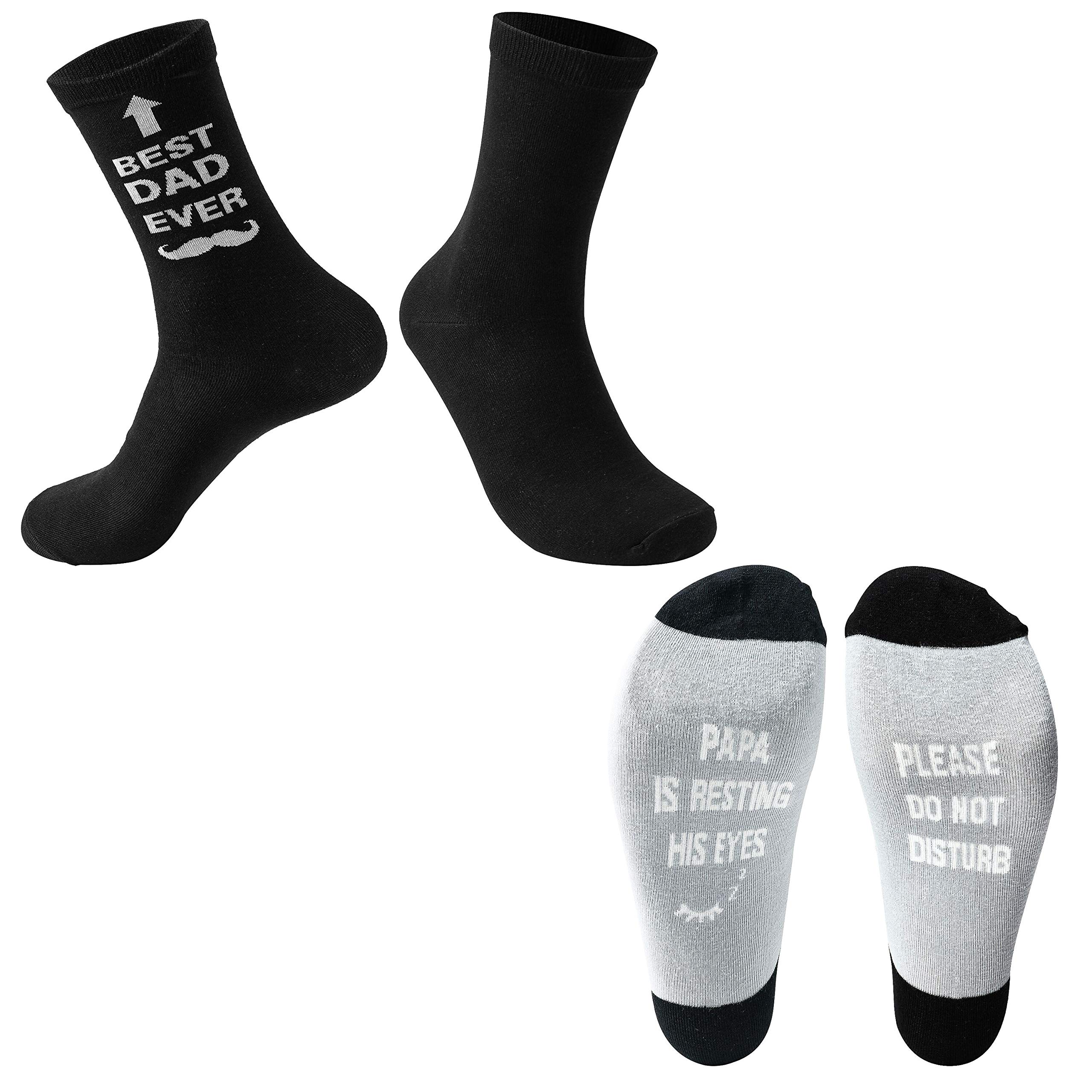 Fathers Day Socks Men's Calf Socks Gift Cotton Breathable Socks Funny Words Socks Classic Color Socks for Work Casual Wear Birthday Gifts from Daughter Wife Kids with Nice Gift Box, 2 Pairs