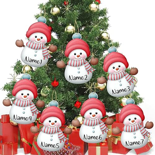 7 adornos de Navidad personalizados con muñeco de nieve con nombre, adorno personalizado para árbol de Navidad, decoración colgante de árbol de