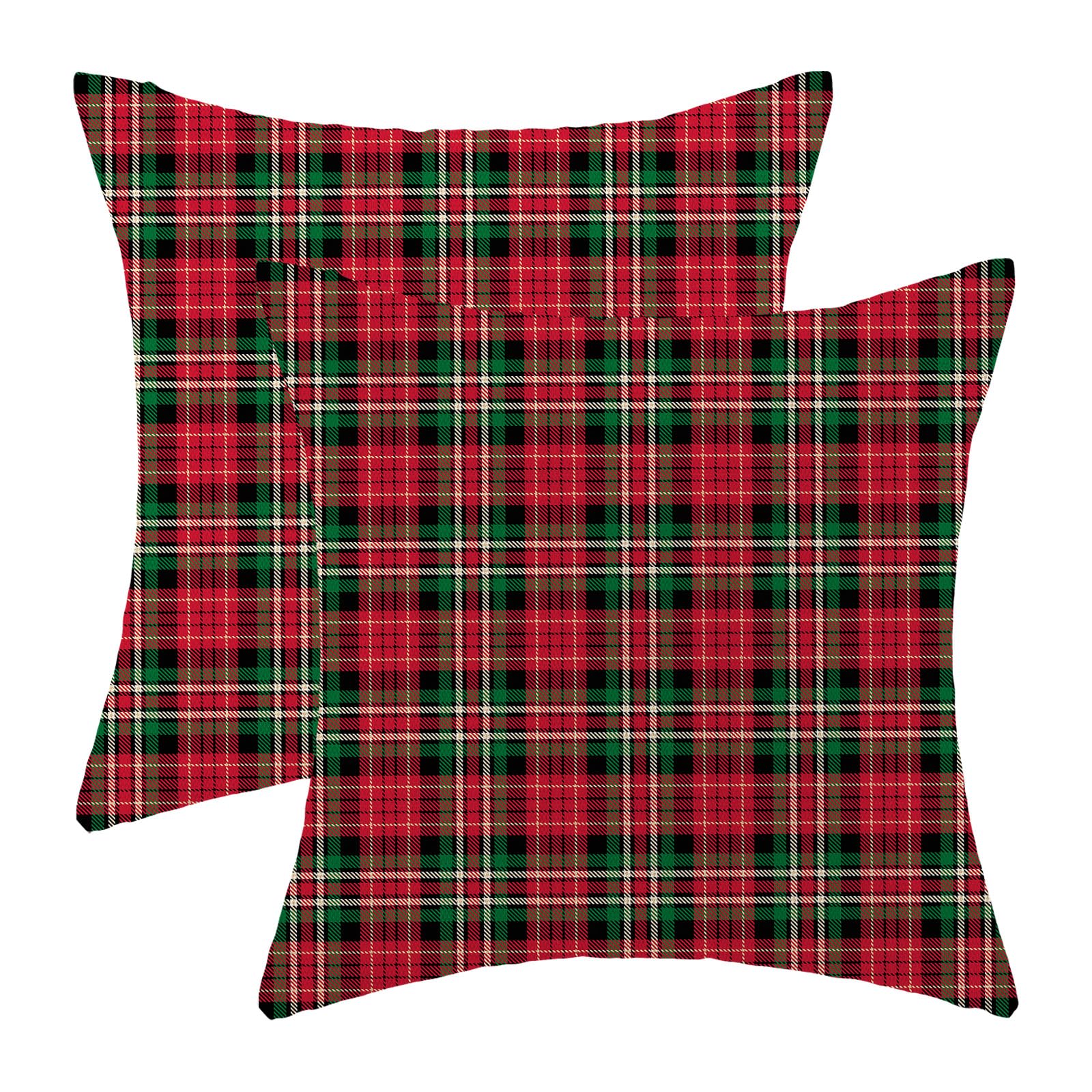 Yxuiyal Christmas Pillow Covers 18x18 Pack of 2 Red Green Plaid Throw Pillow Covers Winter Holiday Decorative Pillowcase