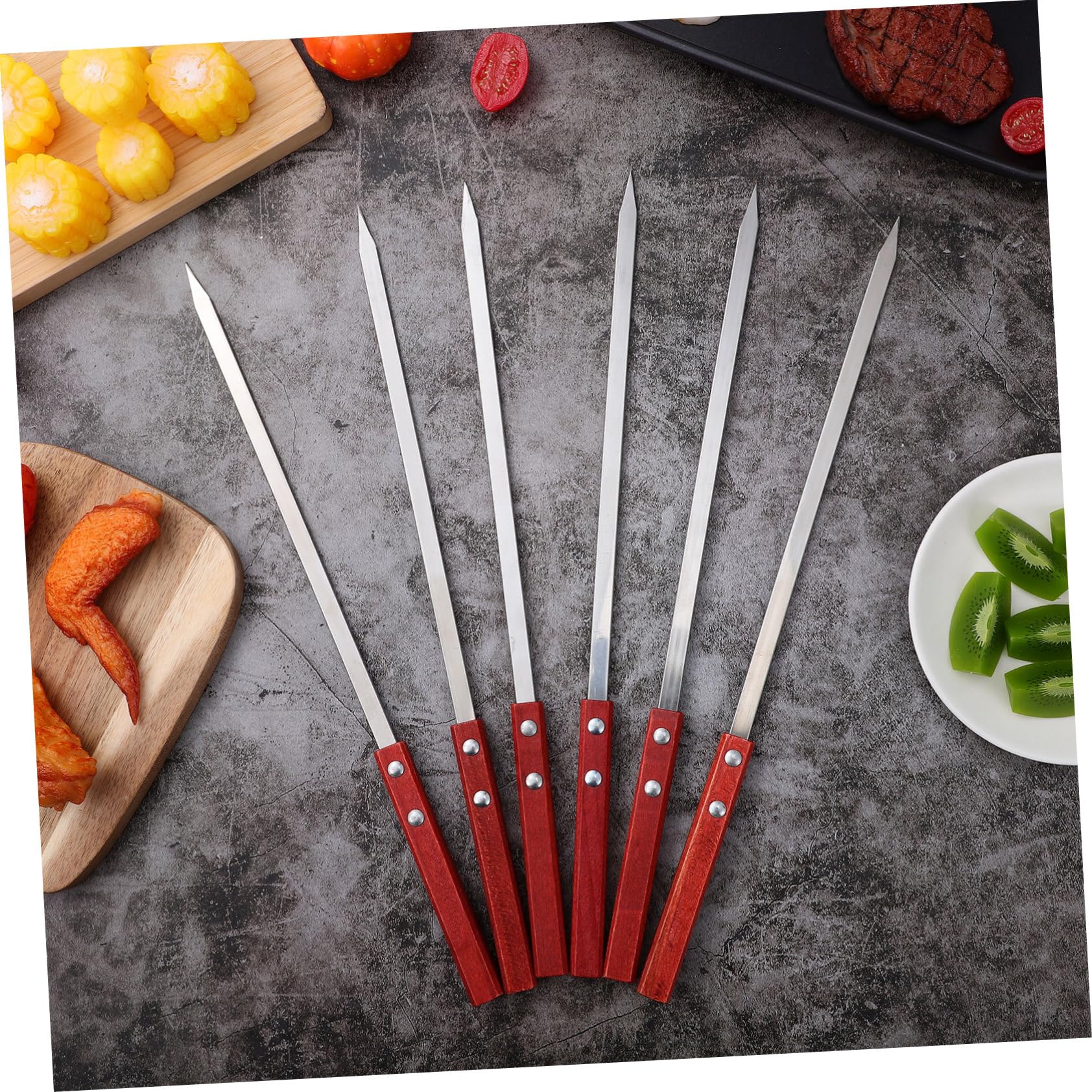 POPETPOP 3 Set Di Spiedini Per Grigliate Spiedini Piatti in Acciaio Inox Utensili Per Kebab Spiedini in Metallo Per Grigliate Spiedini Per Barbecue Uso Esterno 6 Pezzi*3