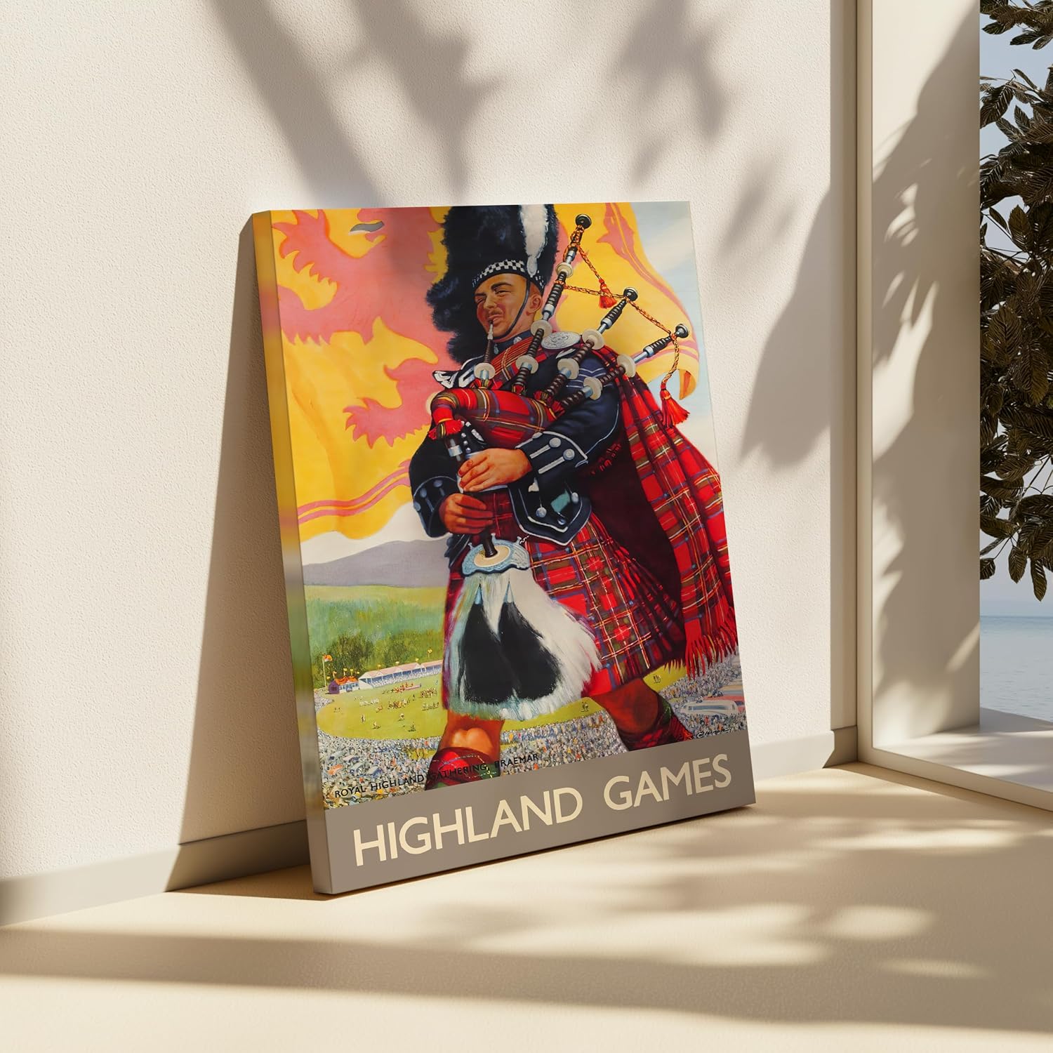 Poster Master Travel Canvas - Retro Scotland Print - Highland Scottish Bagpiper Art - Ideal Gift for Him, Men, Travel Lover - Great Decor for Home, Office, Bedroom - 8x10 STRETCHED Canvas