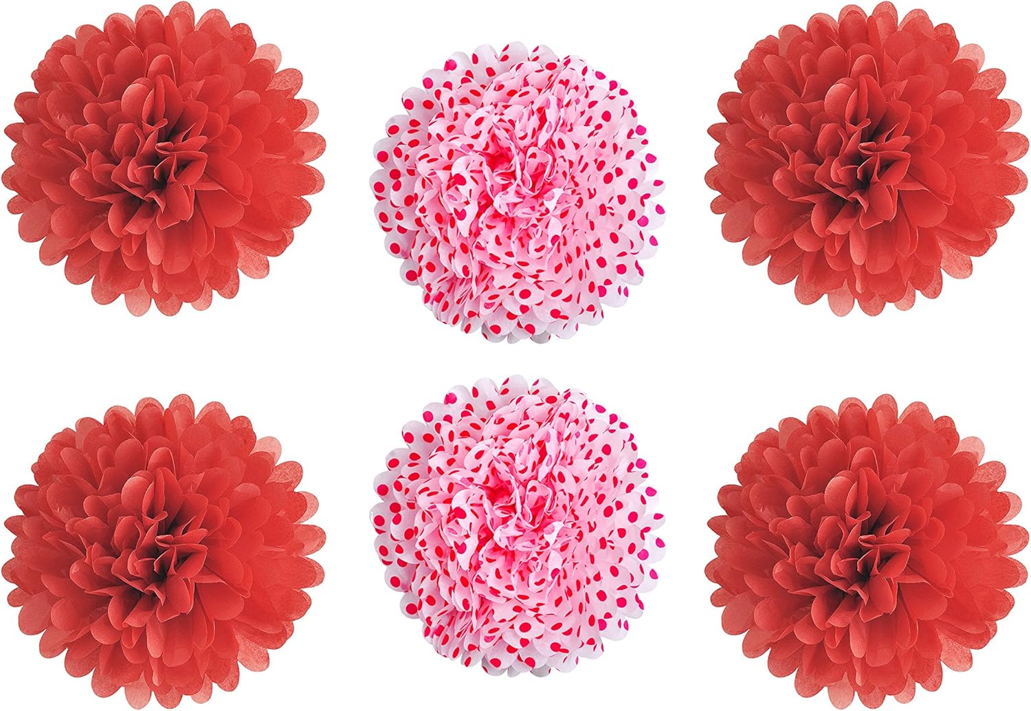 HIART Pom Pom Tissue Flower, 14Inch, Red, Set of 6