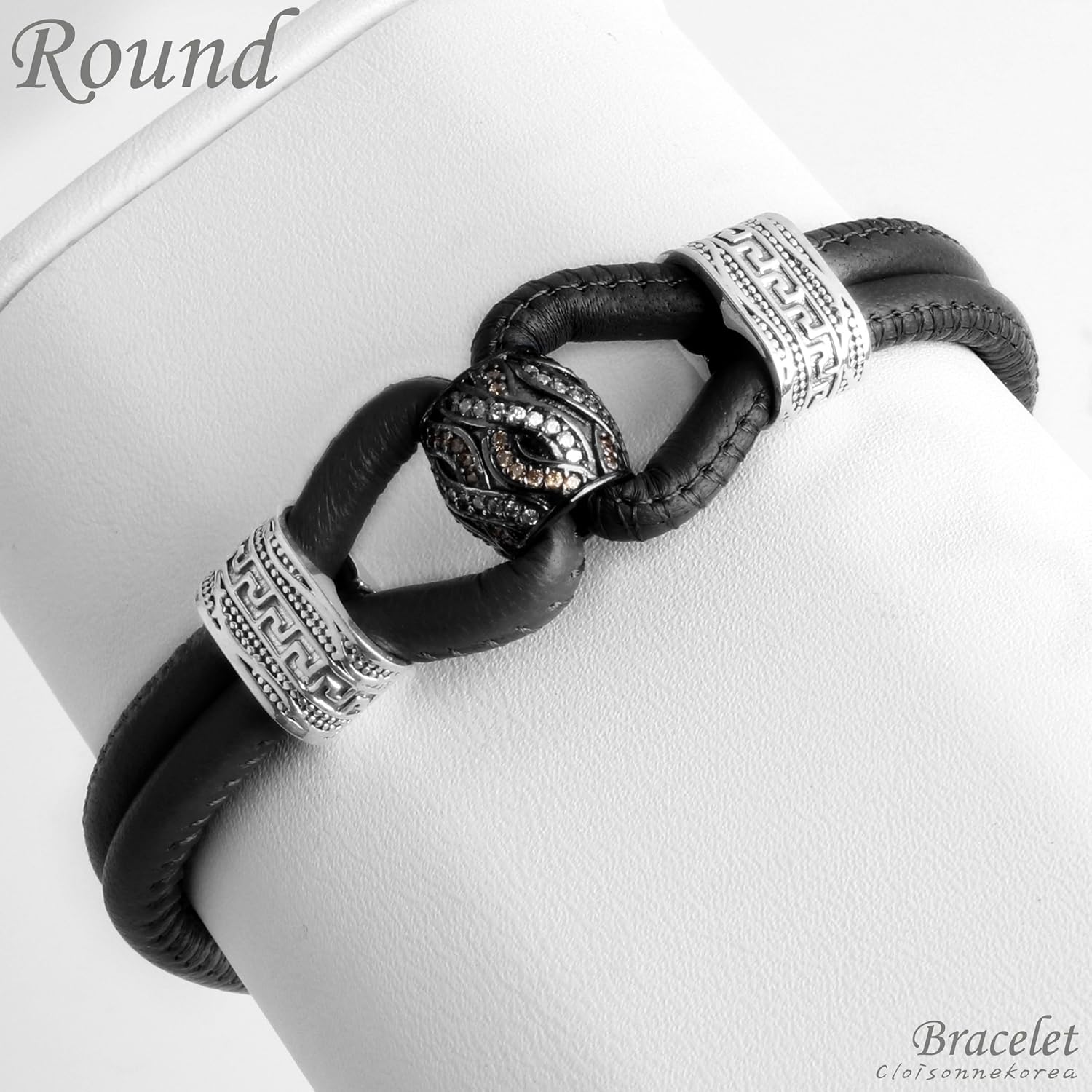 Bracelet Genuine Leather Sterling Silver Mens Find Your Fit Round E709 Black Edition