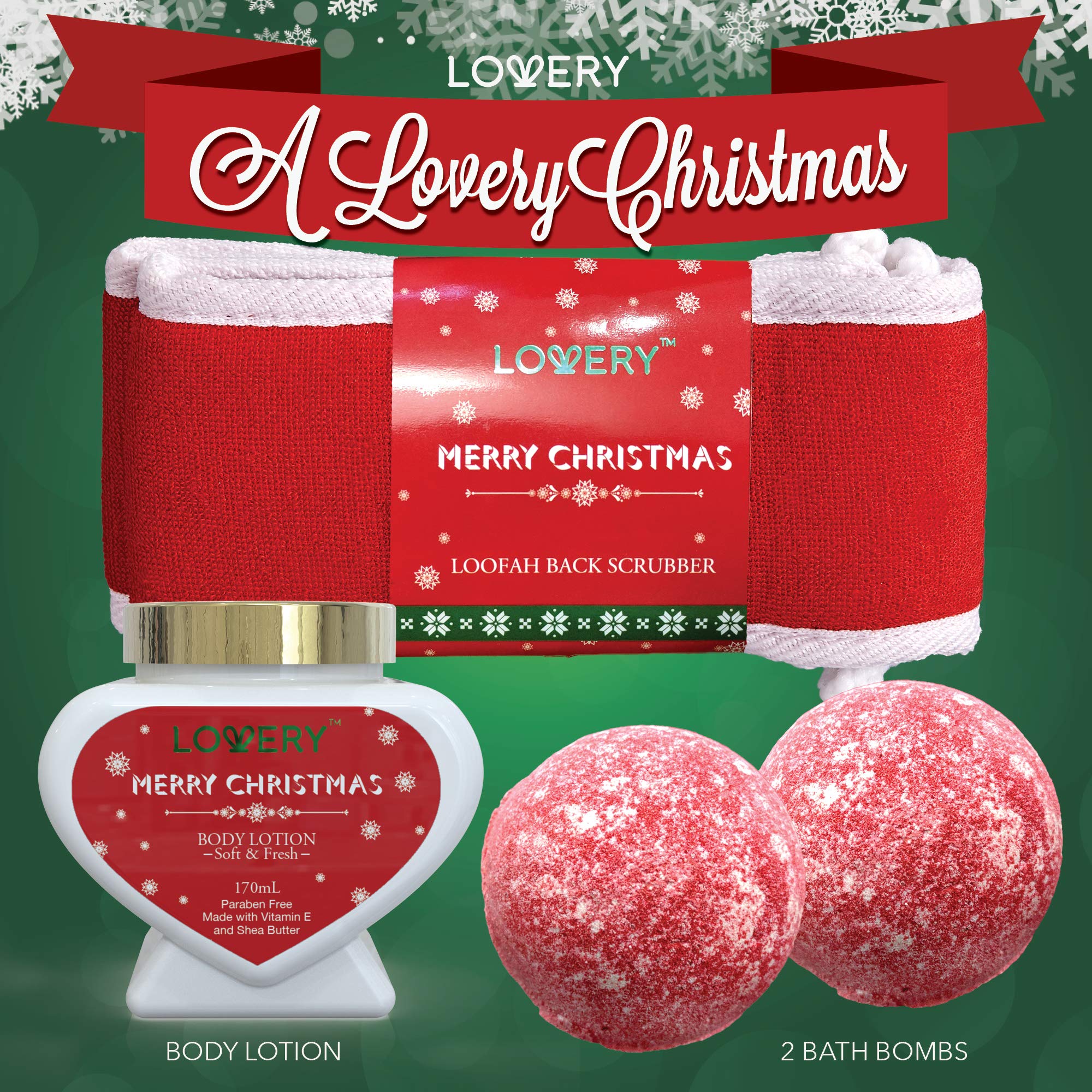 Bath and Body Christmas Gift Basket For Women – Strawberry & Sandalwood Fragrance - Holiday Home Spa Set, Includes Merry Christmas Body Lotion, 2 Oversized Bath Bombs, Bath Salt, Weaved Basket & More view 2
