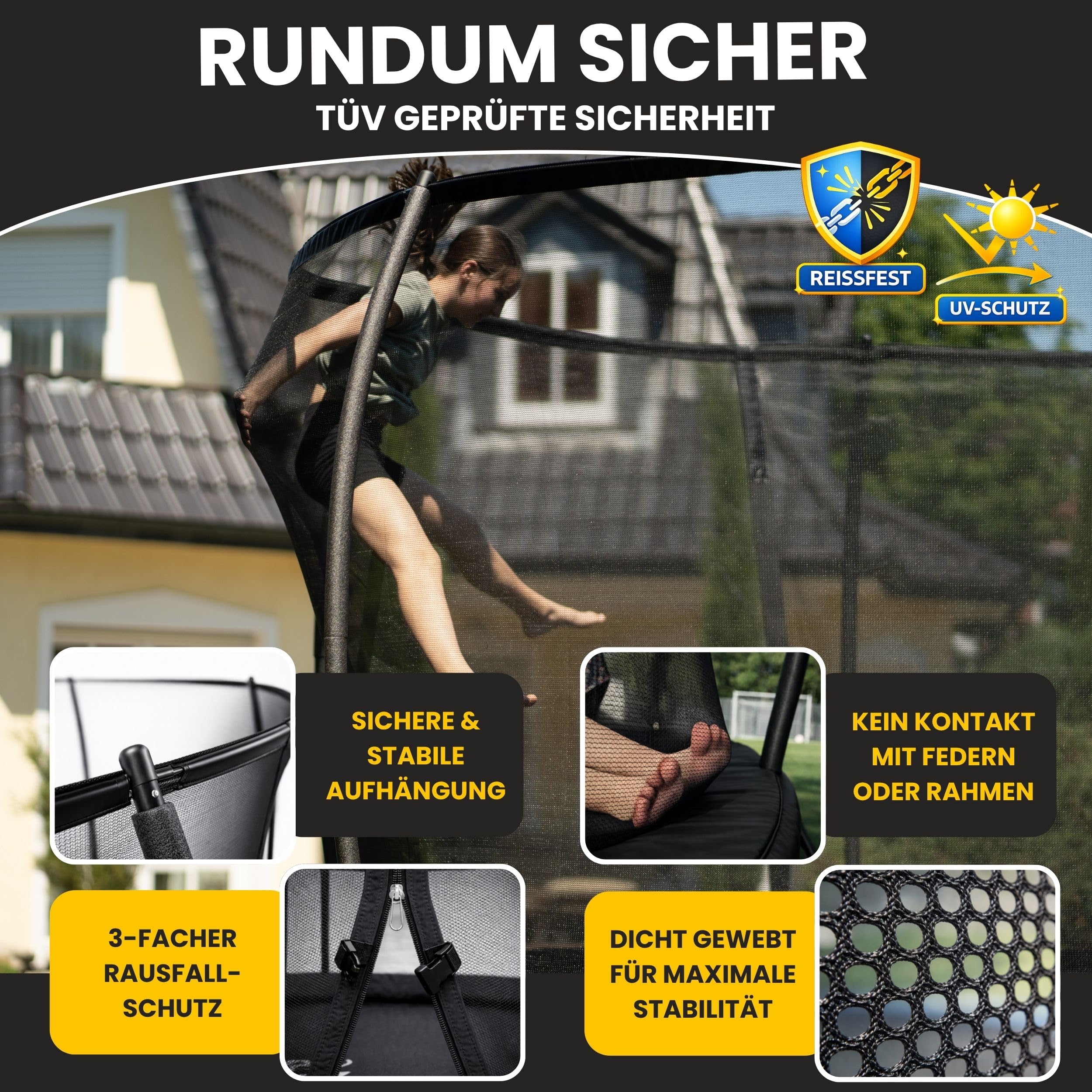 Zero Gravity Trampolin Outdoor oval, TÜV GS geprüft, Komplettset inkl. Leiter, Aufbauvideo, Outdoor Trampolin für Kinder & Erwachsene mit innenliegendem Sicherheitsnetz