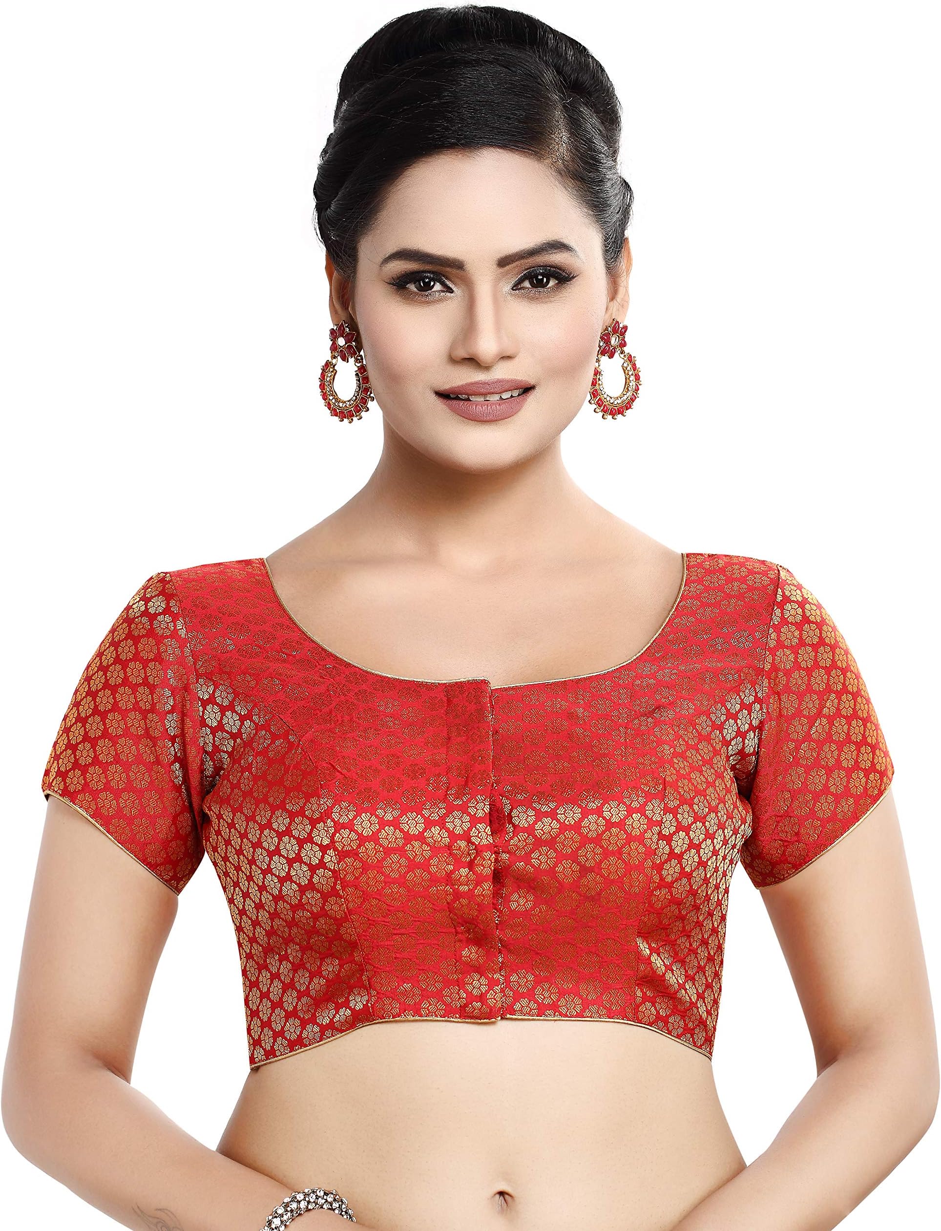 Madhu Fashion Womens Short Sleeves Banaras Brocade Readymade Saree Blouse