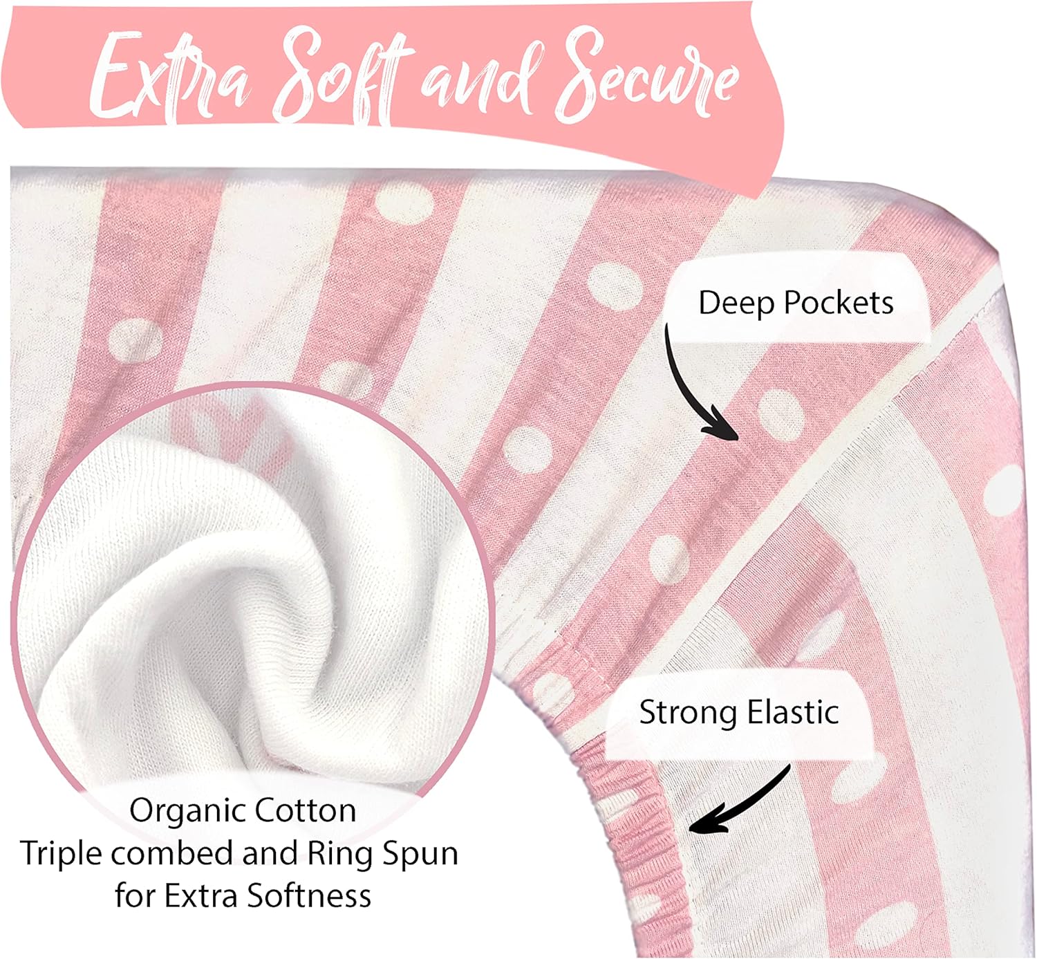 100% Organic Cotton 2 Pk Bedside Sleeper Bassinet Fitted Mattress Sheets Perfectly Compatible with Mika Micky, Baby Delight, Ronbei, Chicco, Cloud Baby, AMKE, Angelbliss, Arm's Reach, Plus. Girl - Image 5