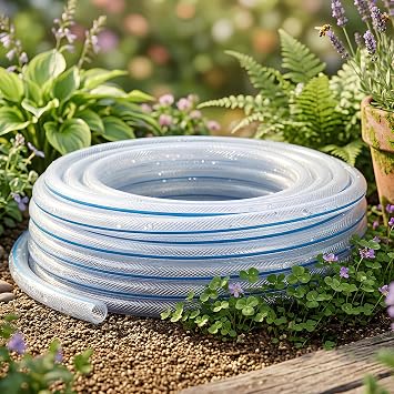 Örgülü Şeffaf Bahçe Hortumu 5 Metre Dayanıklı 3 Katlı Sağlam Çeşme Su Sulama Yıkama Hortum 12.5 mm 1/2