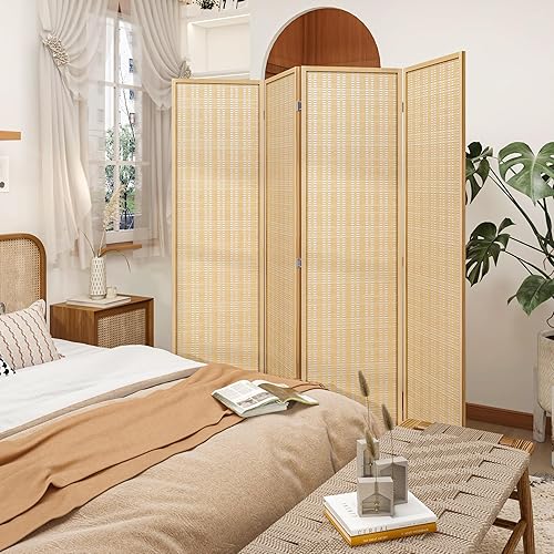 Miniatura 8 de Divisor de habitación negro, divisor de habitación de 6 paneles, pared divisora de habitación, pantalla plegable, 5.6 pies, independiente, tejido a