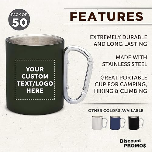 Miniatura 87 de Tazas personalizadas de acero inoxidable con asa de mosquetón, 10 onzas, juego de 10, paquete personalizado a granel, perfectas para café