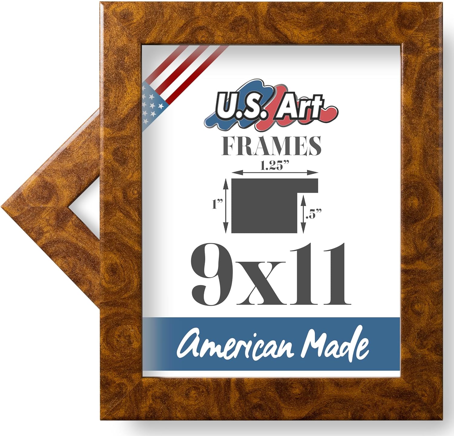9x11 Brown Burl Flat 1.25 Inch, Smooth Wrapped Finish Wood Composite Wall Decor Picture Poster Frame