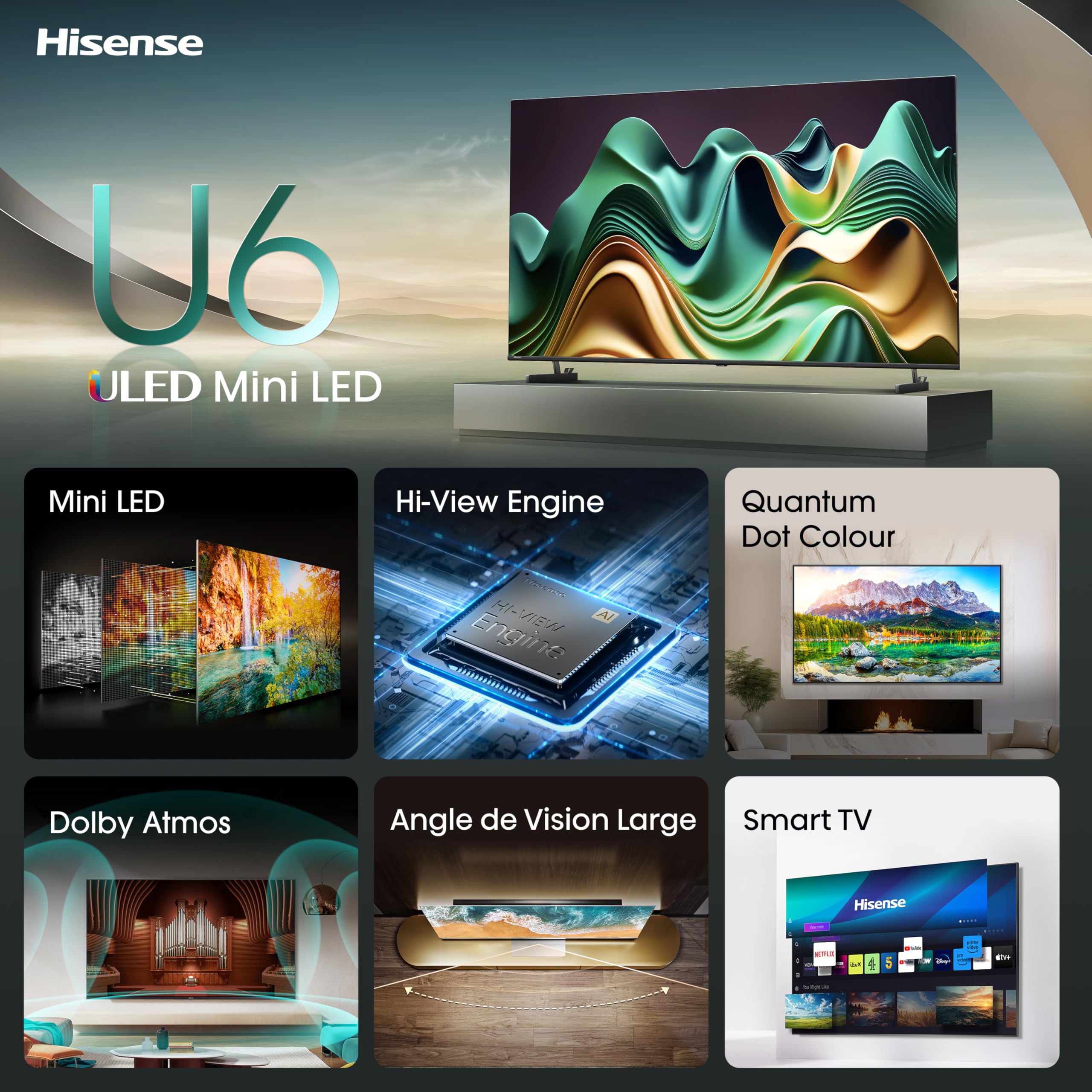 65 Pollici Smart TV 65U6NQ MiniLED QLED 4K UHD - Dettaglio