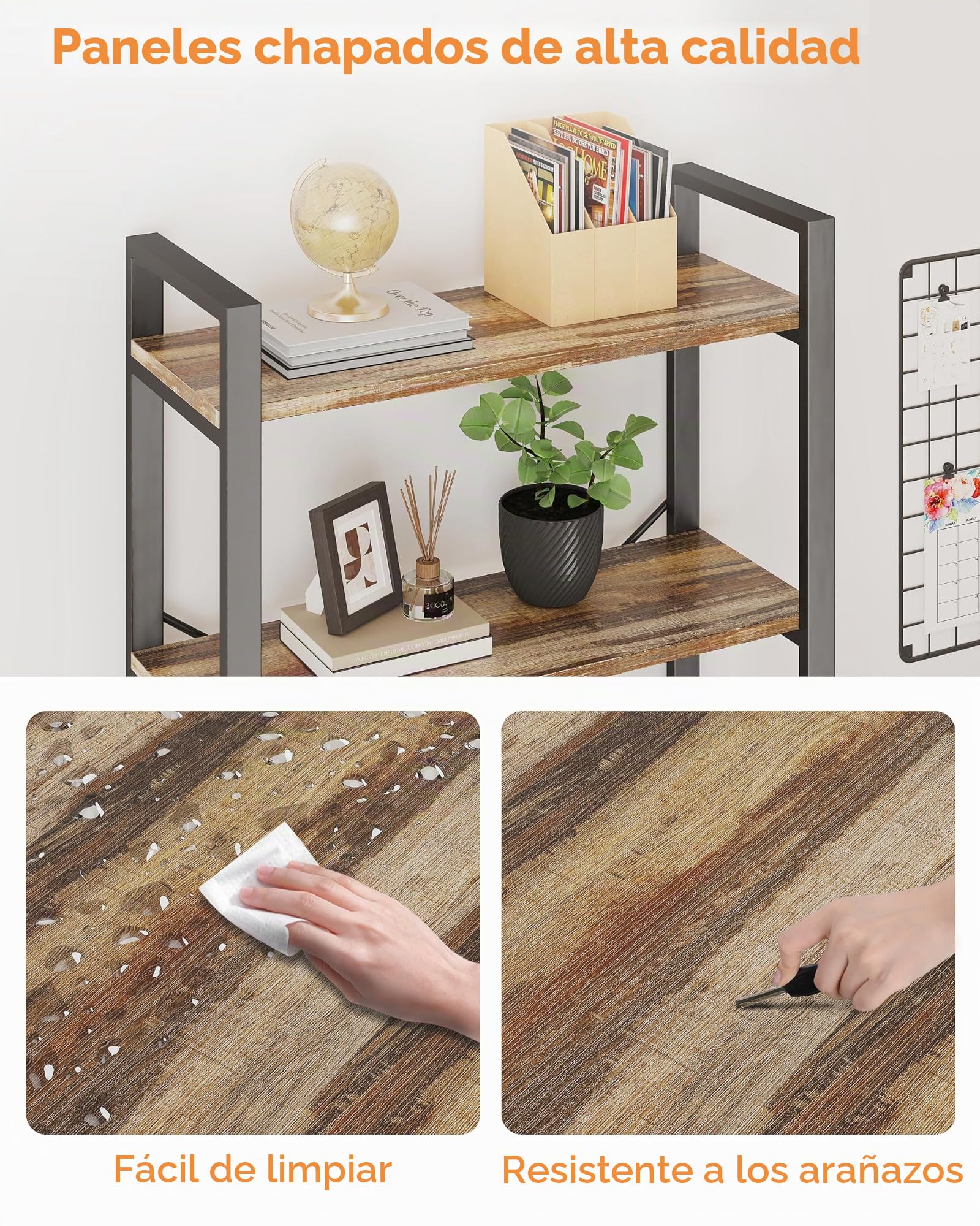 IRONCK 2M Estantería de pie con 6 Niveles, estantería de Madera con Marco de Metal, estantería de Oficina Industrial, estantes Abiertos, para Oficina, salón, Dormitorio, Cocina (marrón Camello Negro)