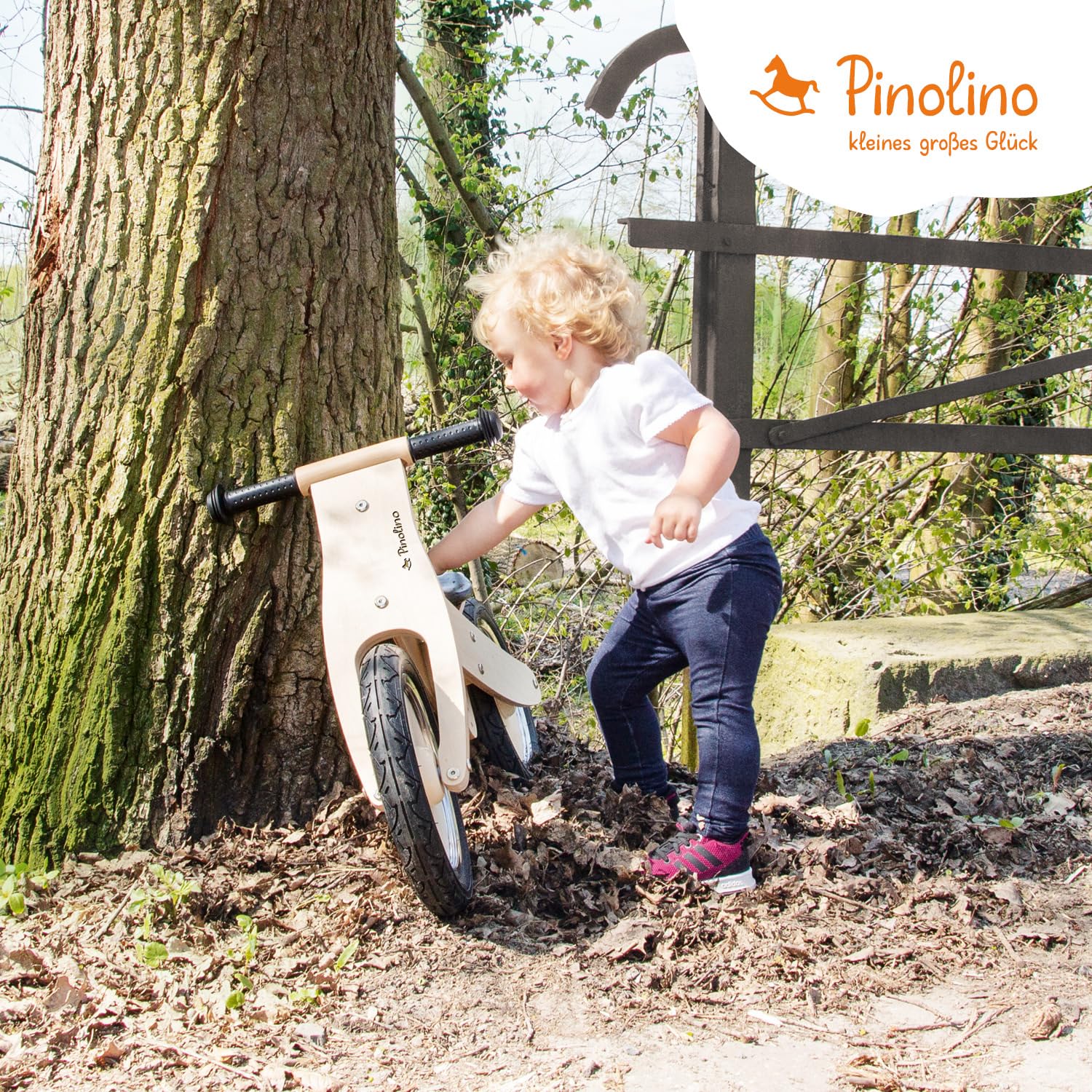 Pinolino 239471 Lino Balance Bike, Laccato Trasparente, in Legno, Pneumatici Non Piatti, Convertibile da Chopper a Balance Bike, per Bambini di età Compresa tra 2 e 5 Anni Naturale 85 x 38 x 55