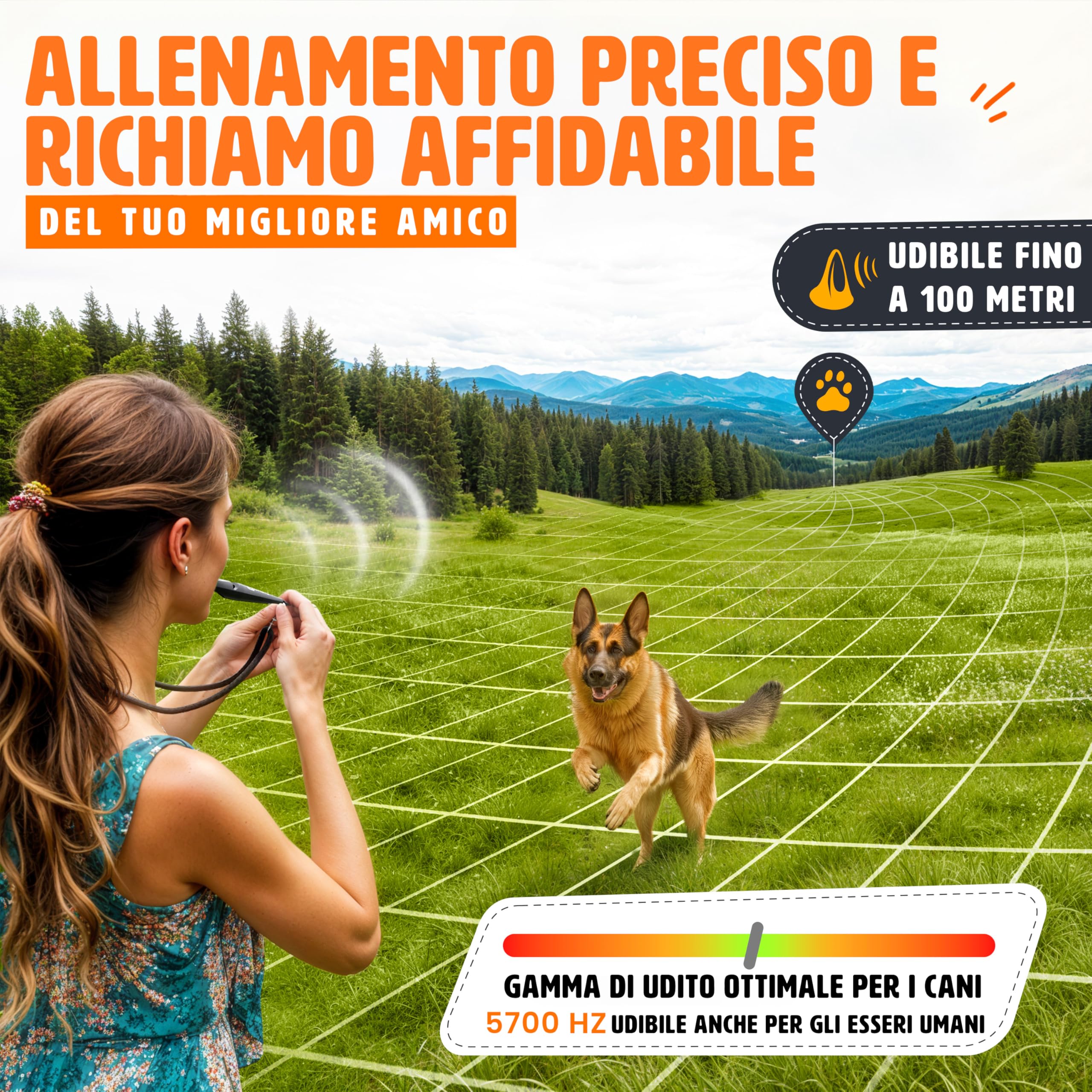 ENERO® Fischietto per cani con pratica fascetta - cani accessori - con frequenza standardizzata - Ideale per l'addestramento dei cani - udibile e di ampia portata - fischio per cani nero