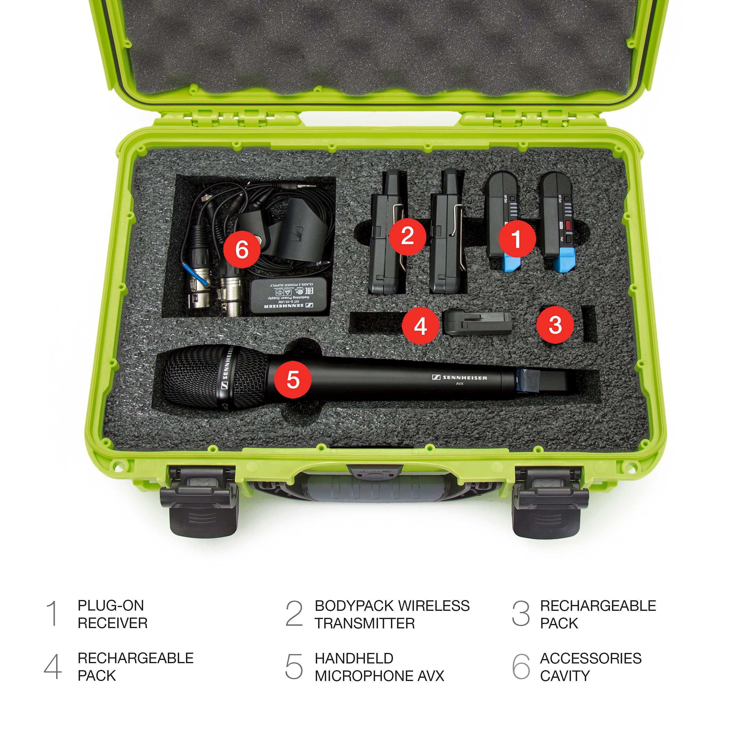 Nanuk 910 Hartschalenkoffer mit Schaumstoffeinsatz für Sennheiser AVX Wireless Mikrofon, wasserdicht, Limettengrün