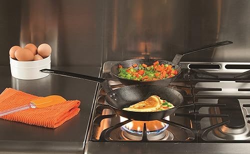 Miniatura 6 de Lodge Manufacturing Company CRS12HH61 Sartén de acero al carbono, 12 pulgadas, negro/naranja y CRS8 Sartén de acero al carbono, pre-sazonado, 8