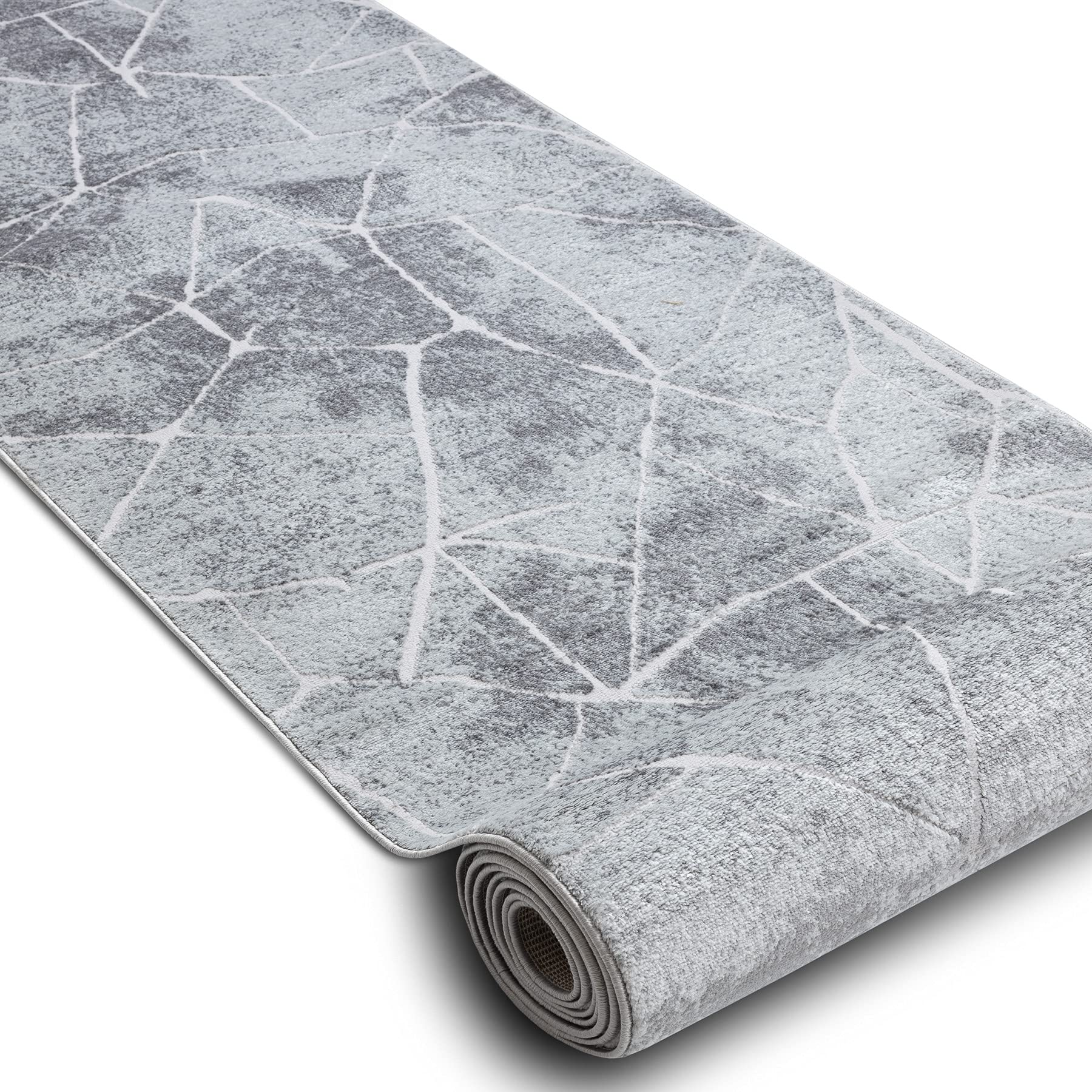 rugsx Tapis de coluoir Structural MEFE pour la Cuisine, Le Hall, Le Couloir, Solide, Moderne, Marbre - Deux Niveaux de Molleton Gris 80x300 cm