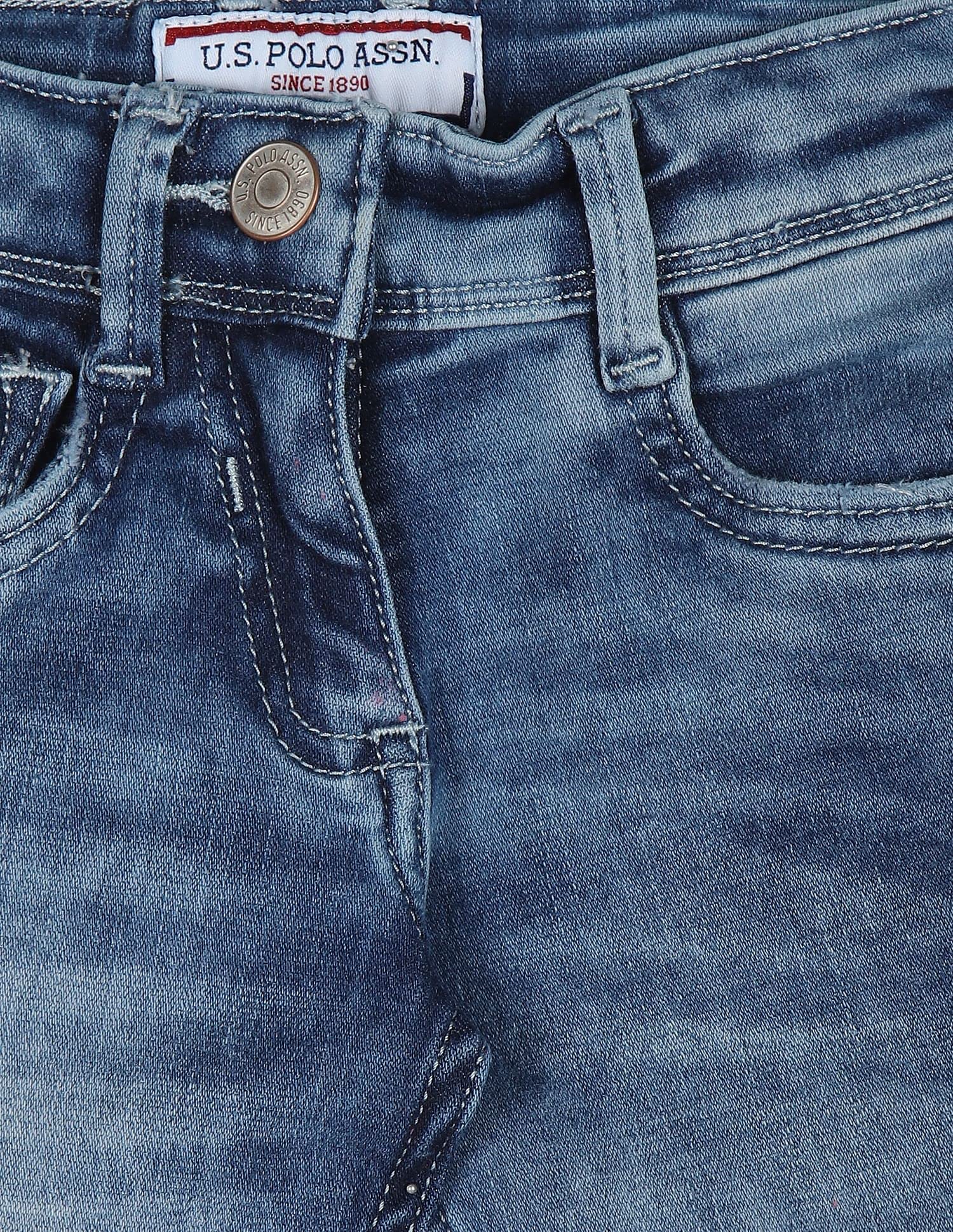 U.S. POLO ASSN. UGJEN0083 Stud Patch Jeans, 12T Jeans ME. Blue 1