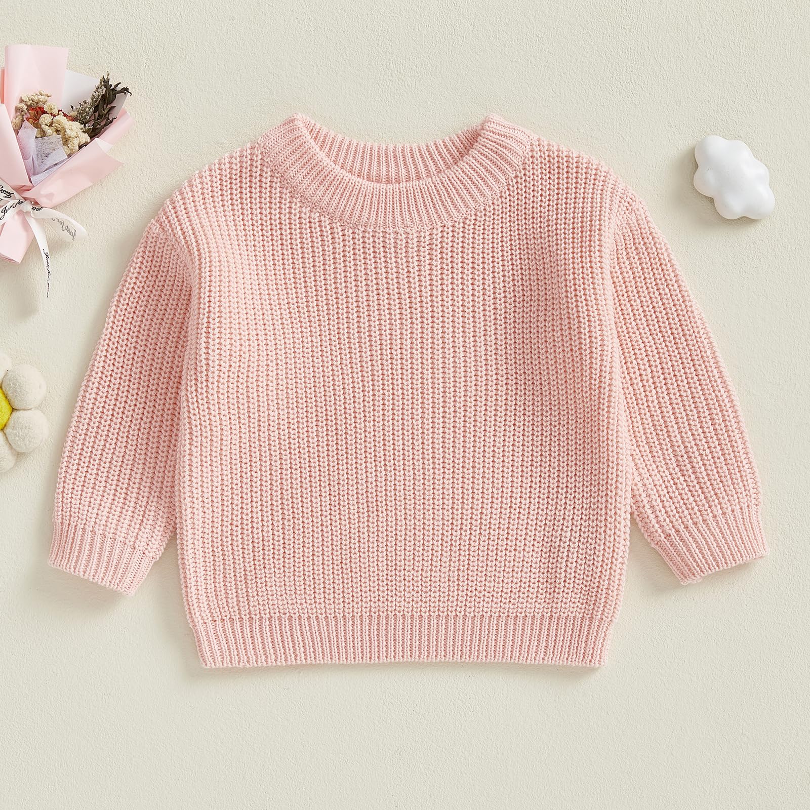 Geagodelia Toddler Baby Boy Girl Warm Sweater Long Sleeve Crew Neck Solid Color Knitted Pullovers Tops Knit Jumpers Sweatshirt Chunky Knitwear Fall Winter Clothes Outfits — view 2