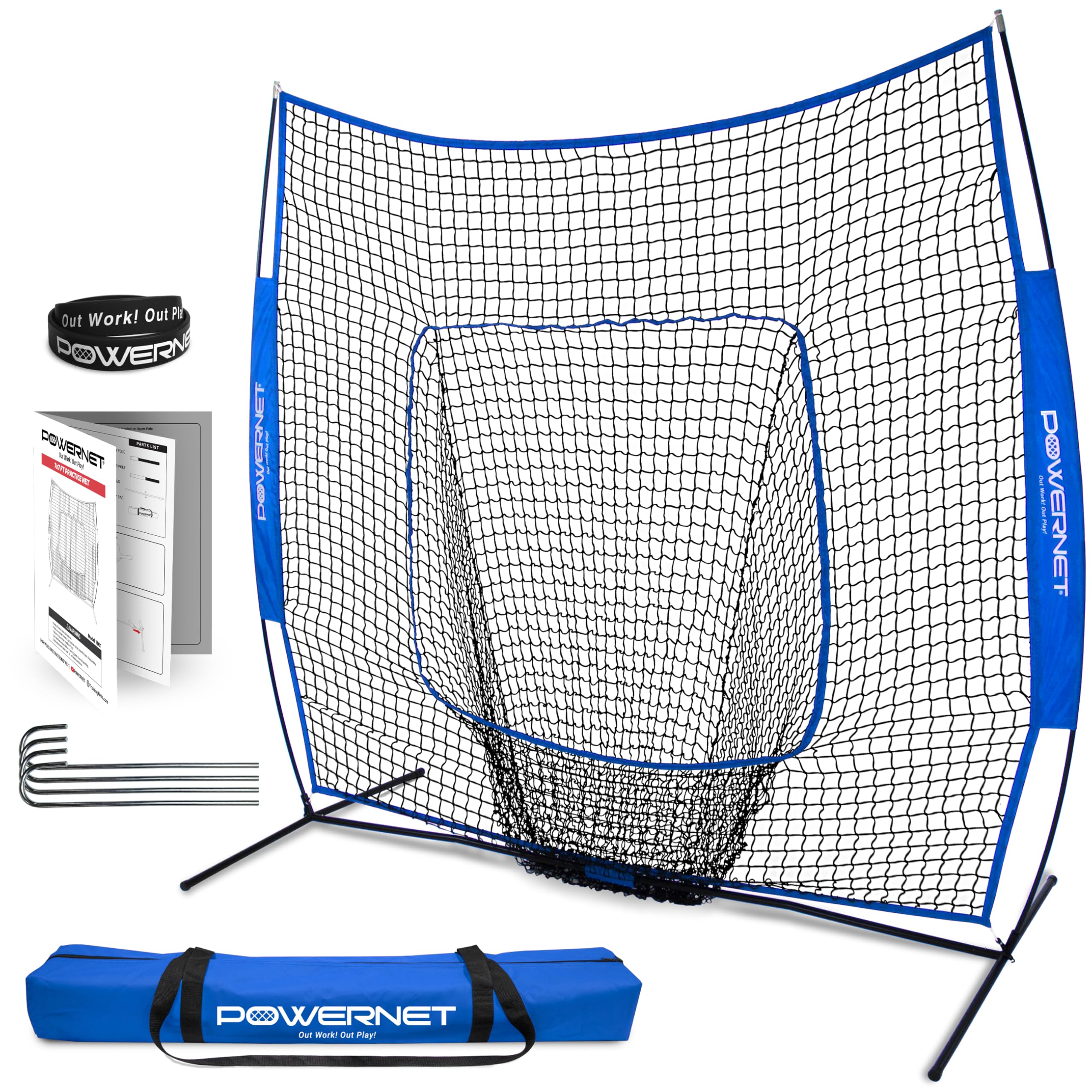 PowerNet Baseball Softball Practice Net 7x7 with Baseball Accessories for Practice Pitching, Batting & Fielding, Ball Caddy, Weighted Baseballs, Tee